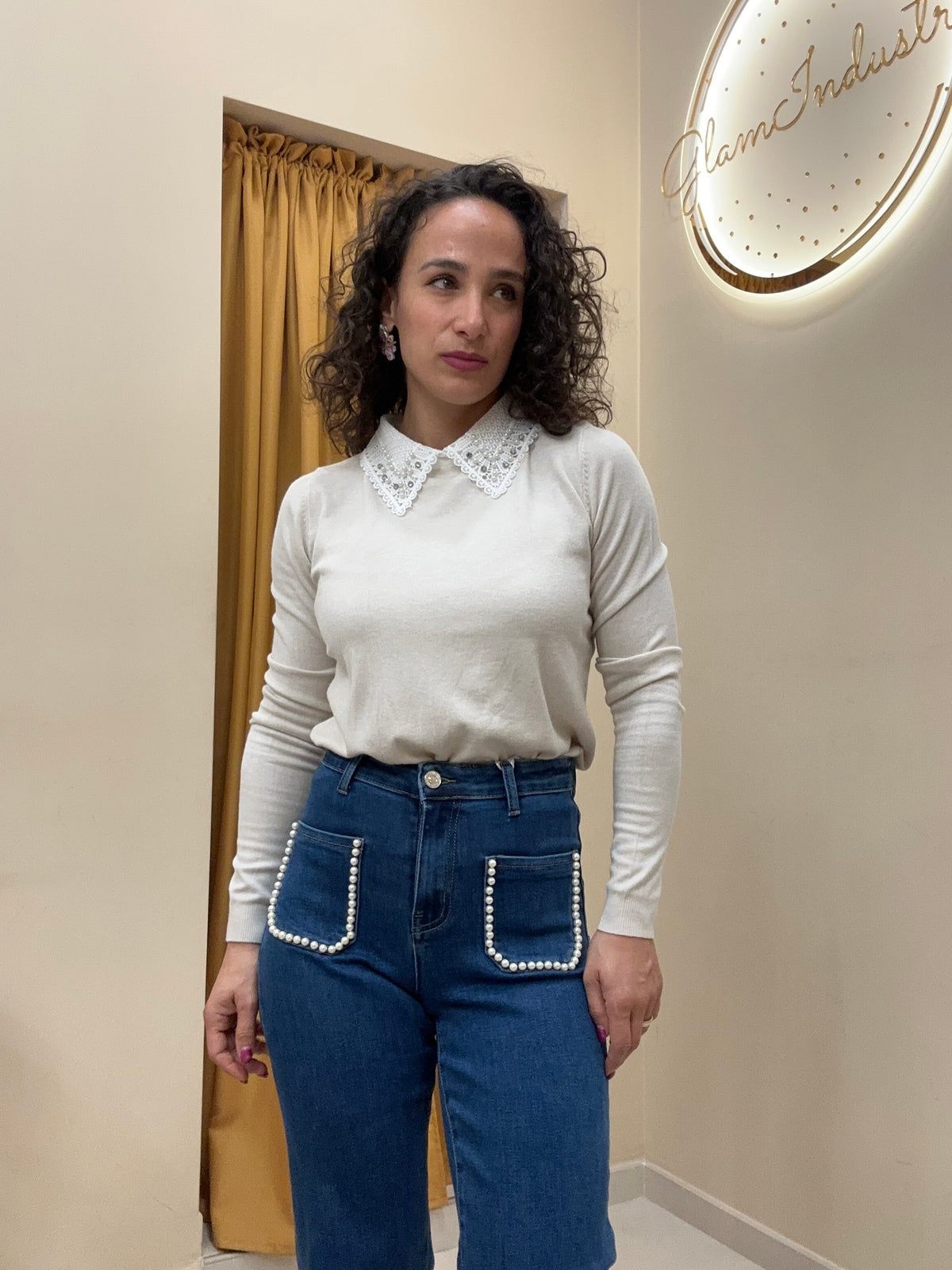 Pull 7237 colletto merletto