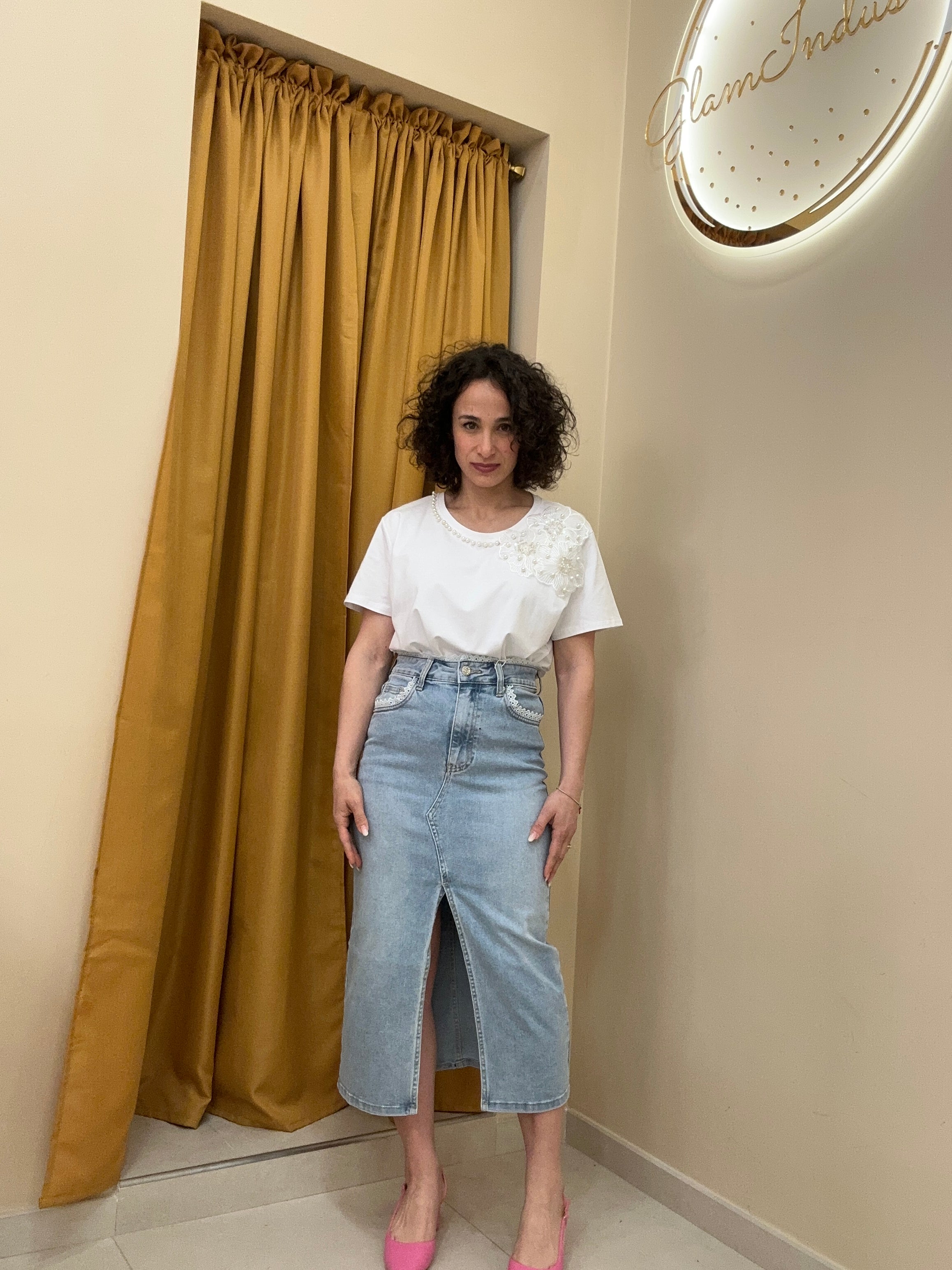 Longuette in DENIM con merletto