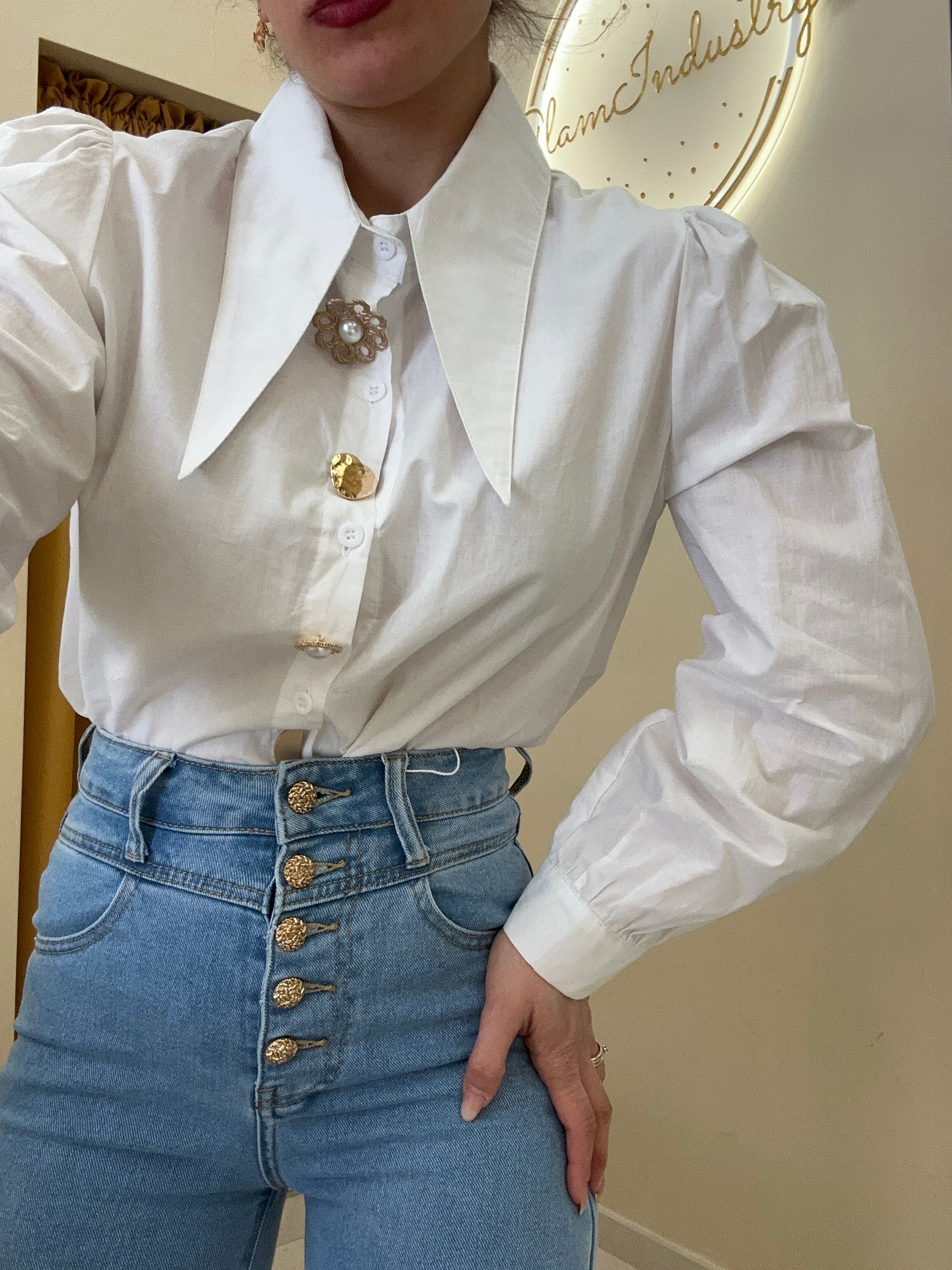 Camicia maxi collo lungo BIANCA