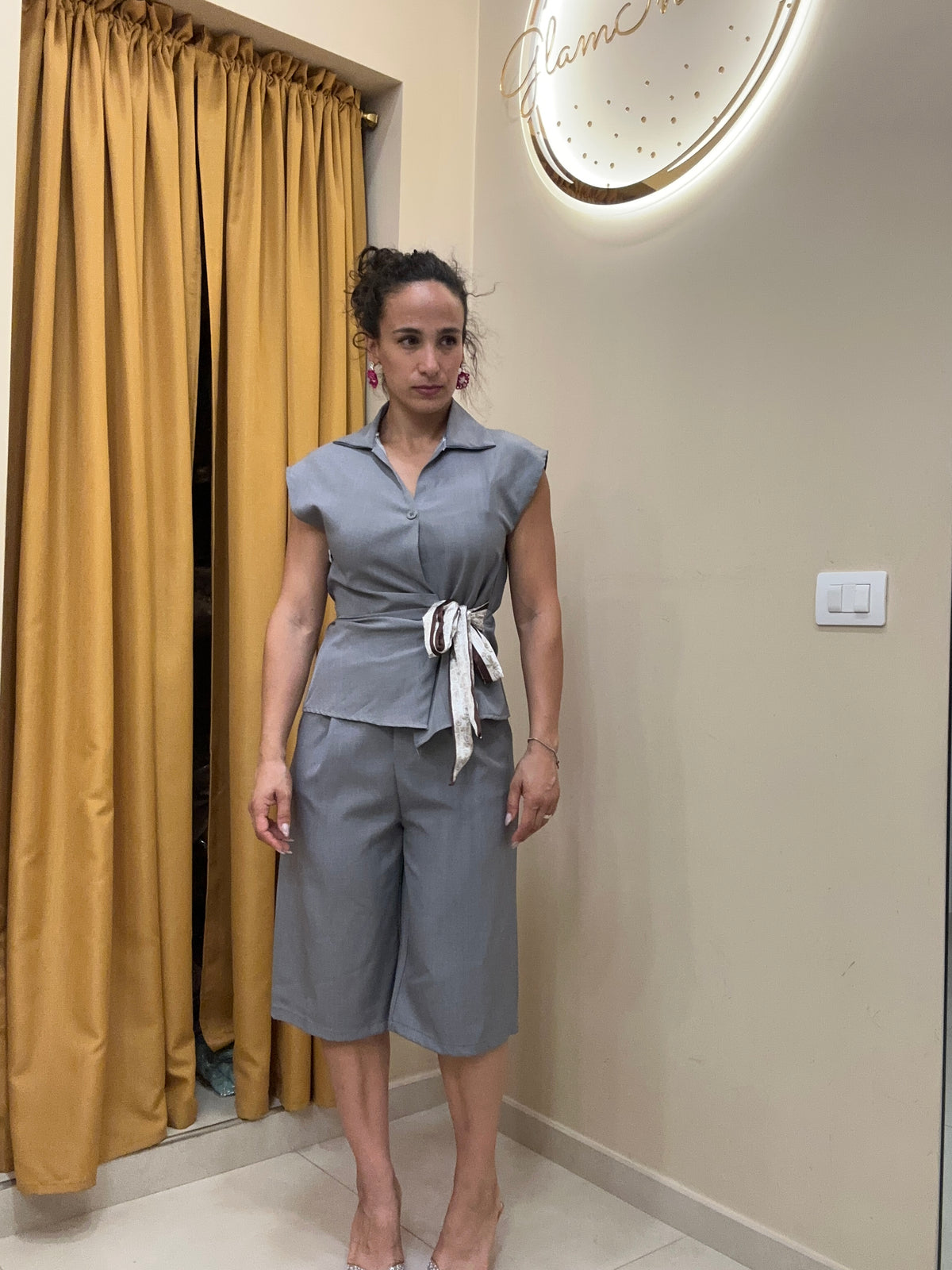 Coordinato chic camicia fiocco GRIGIO