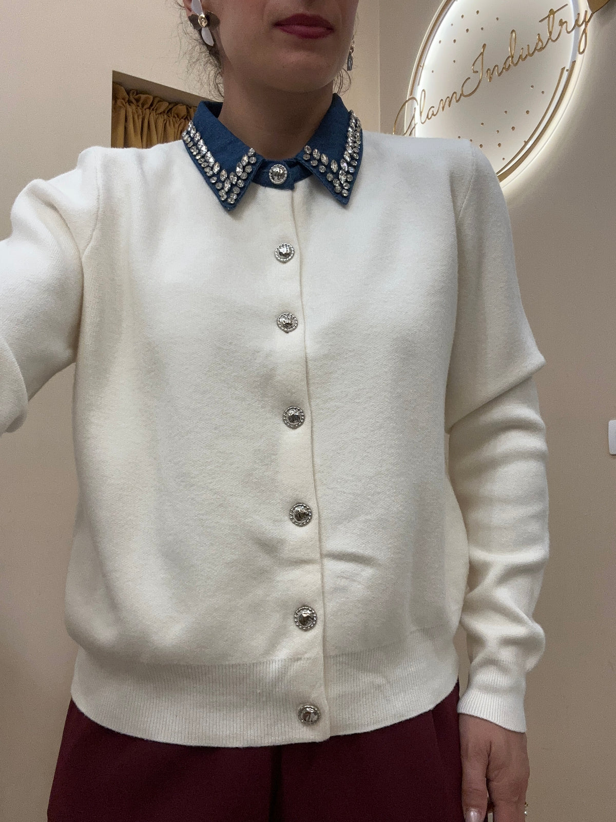 Cardigan colletto denim
