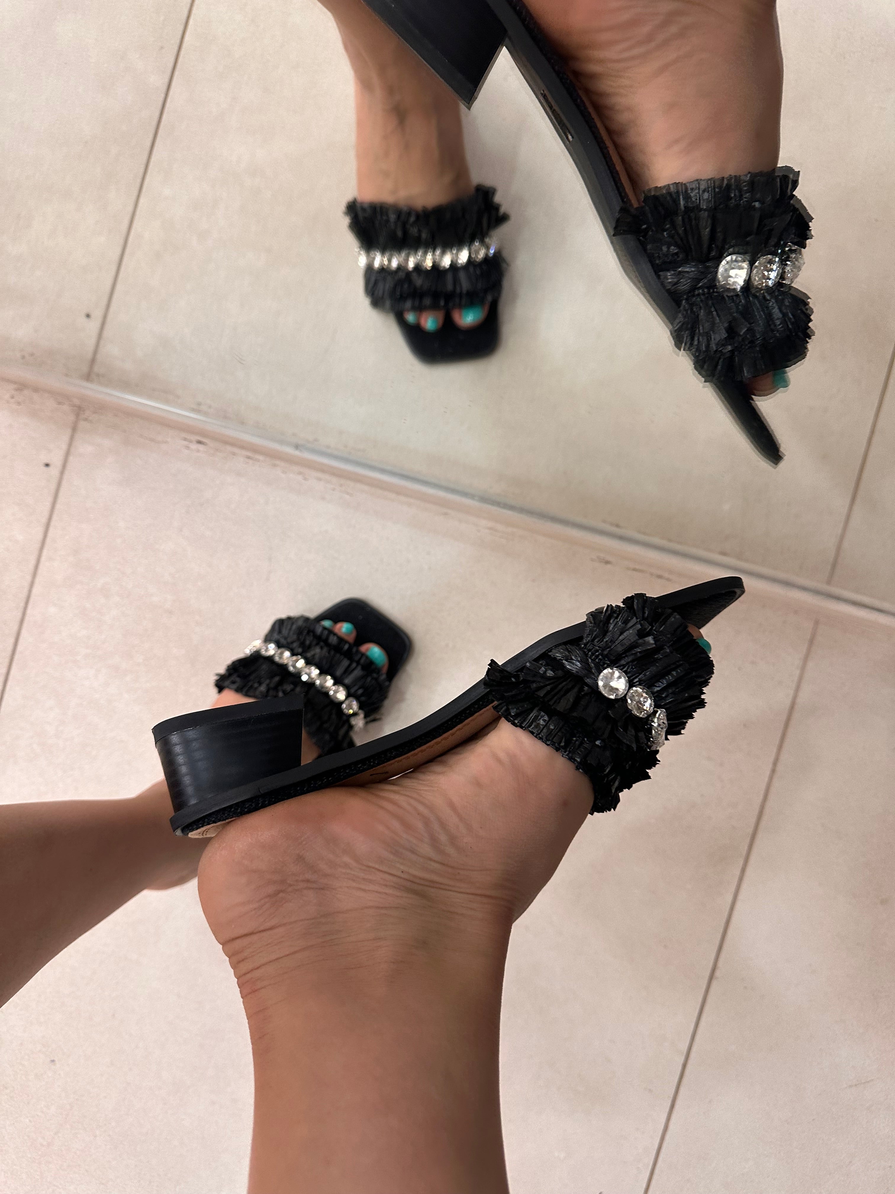 Sandalo B905 paglia NERO