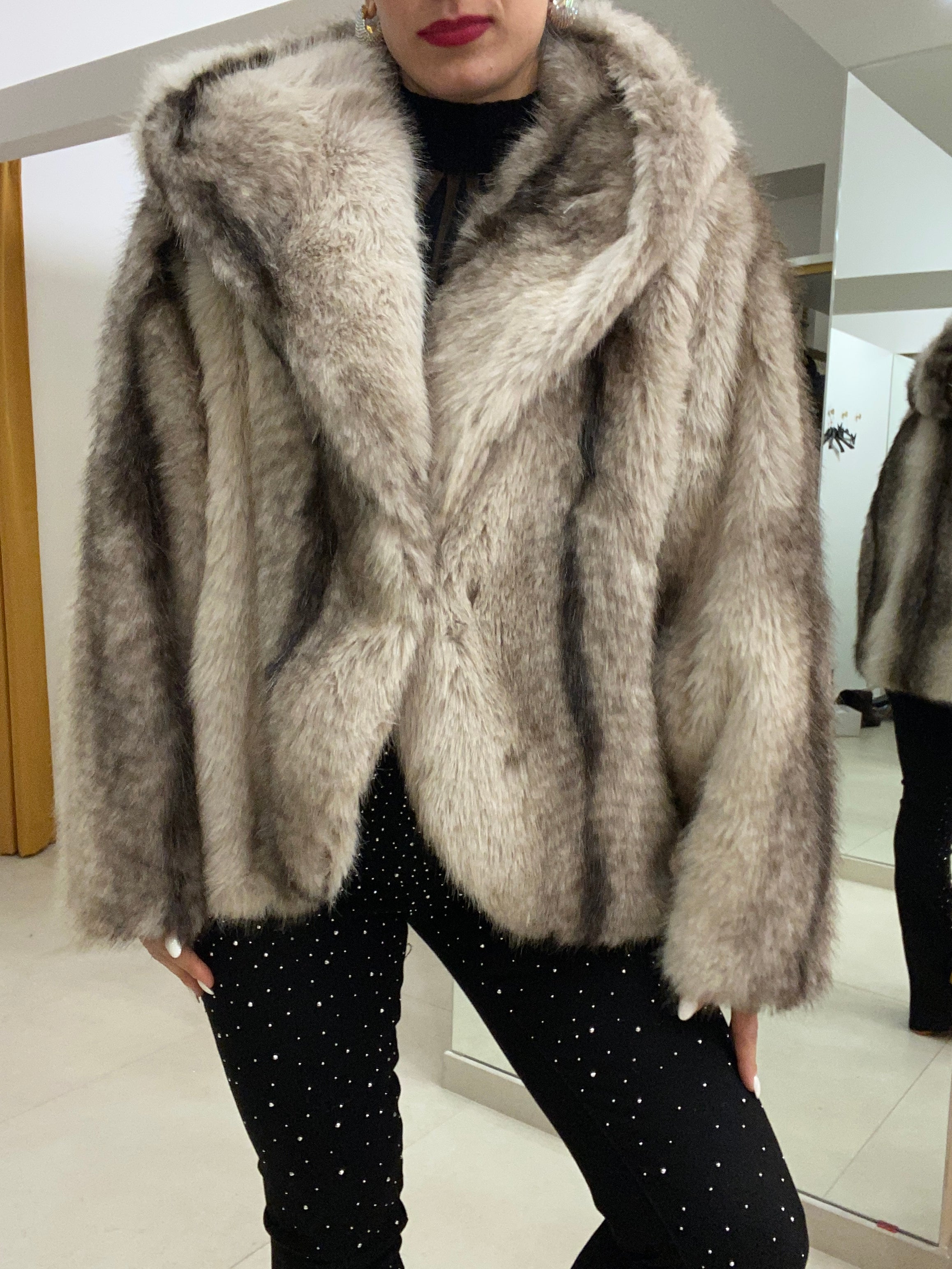 EcoPelliccia cappuccio beige