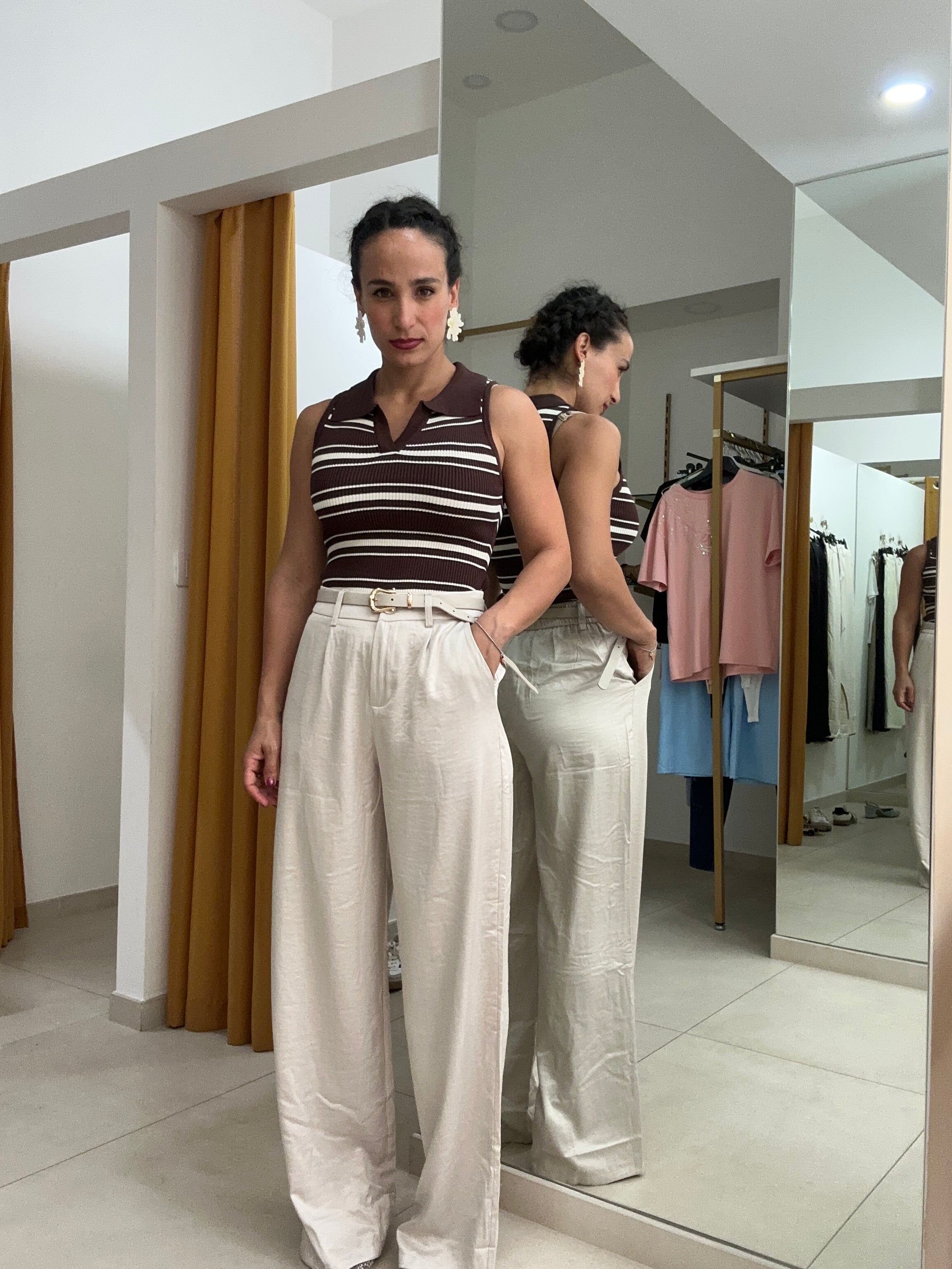 Pantalone effetto raso palazzo