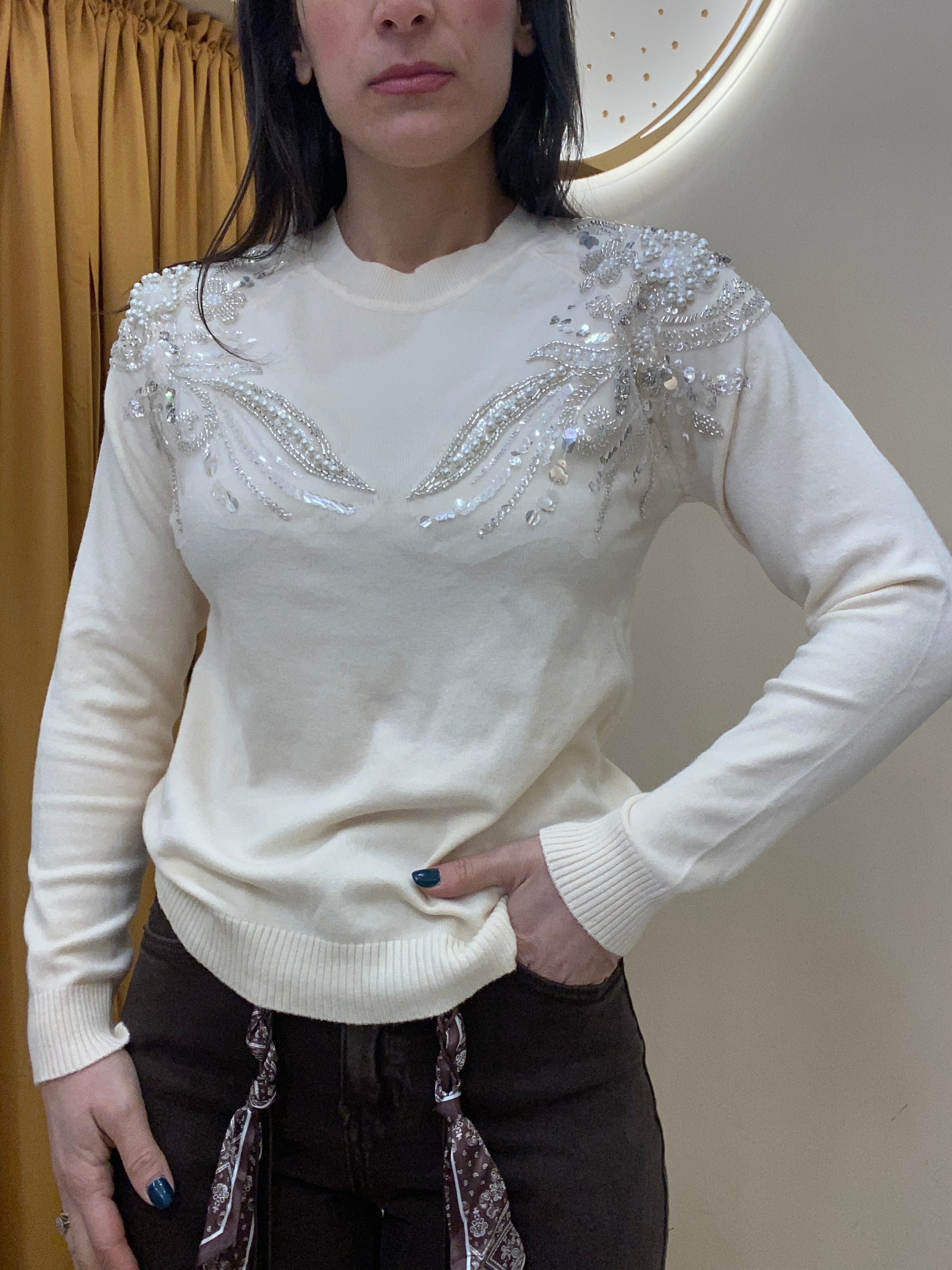 Maglione ali strass