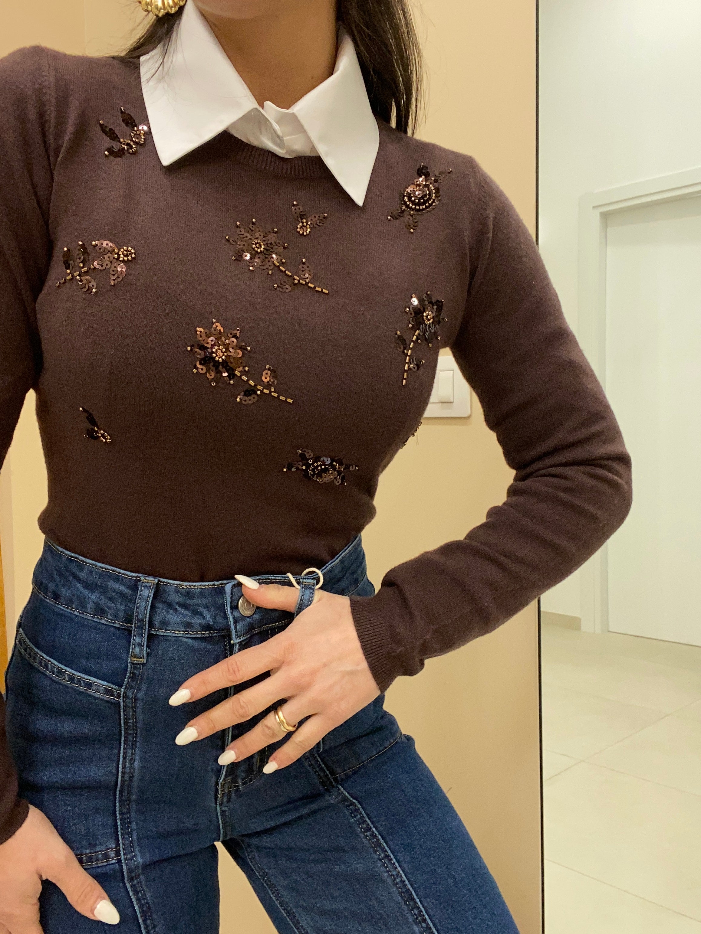 Pull fiori brillantinato