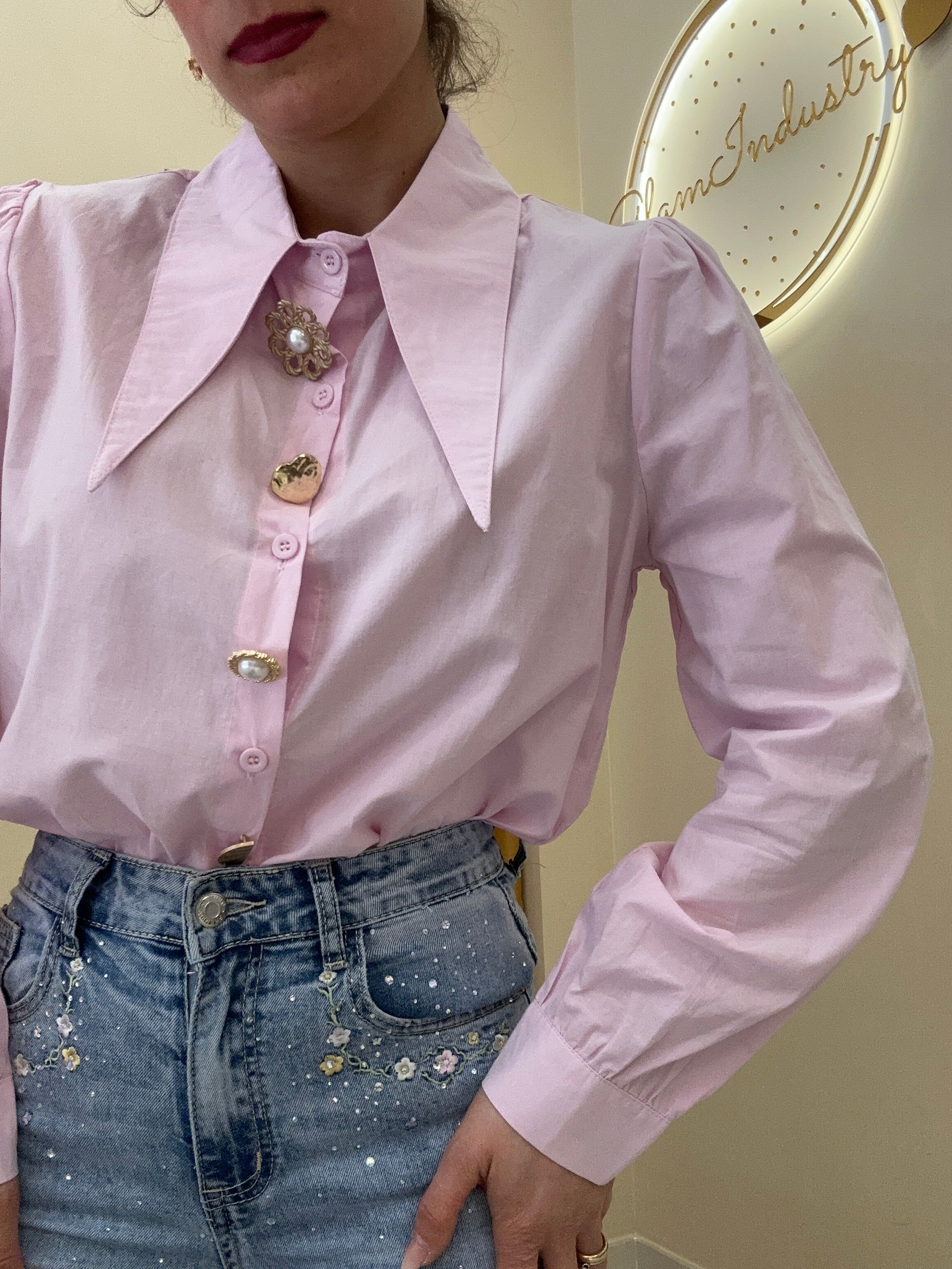 Camicia maxi collo lungo ROSA