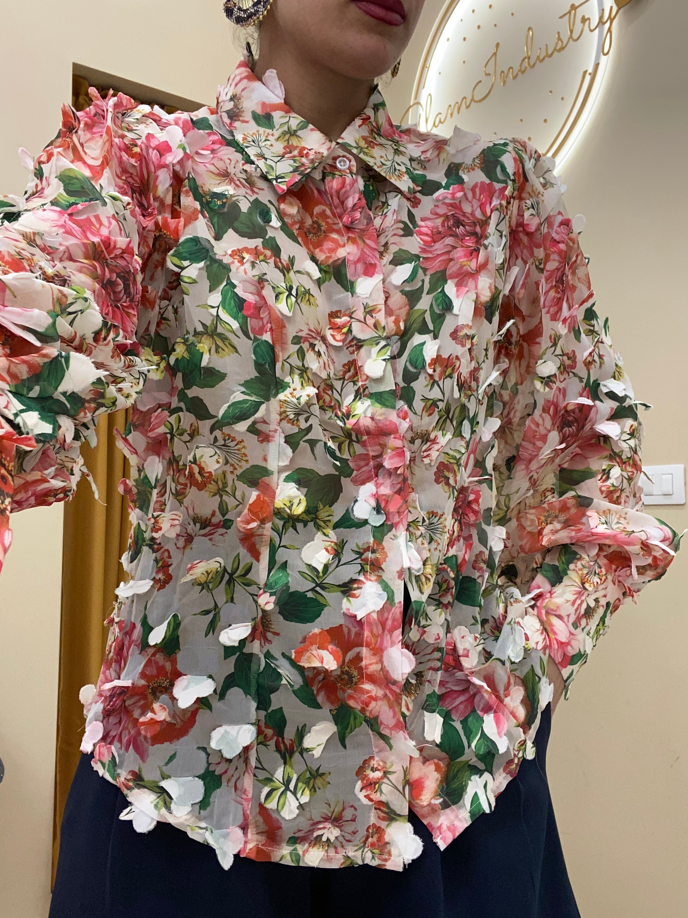 Camicia fiori 3D rosso