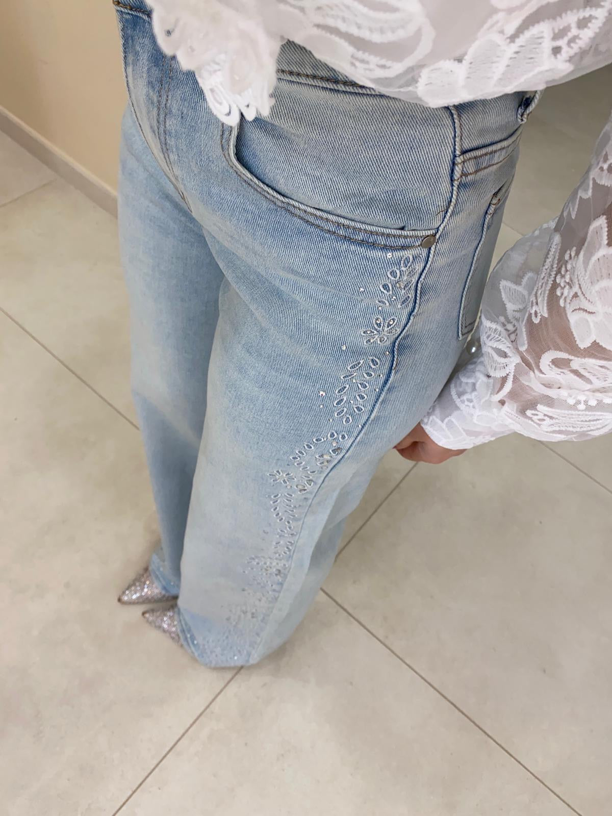 Jeans fiori laterali