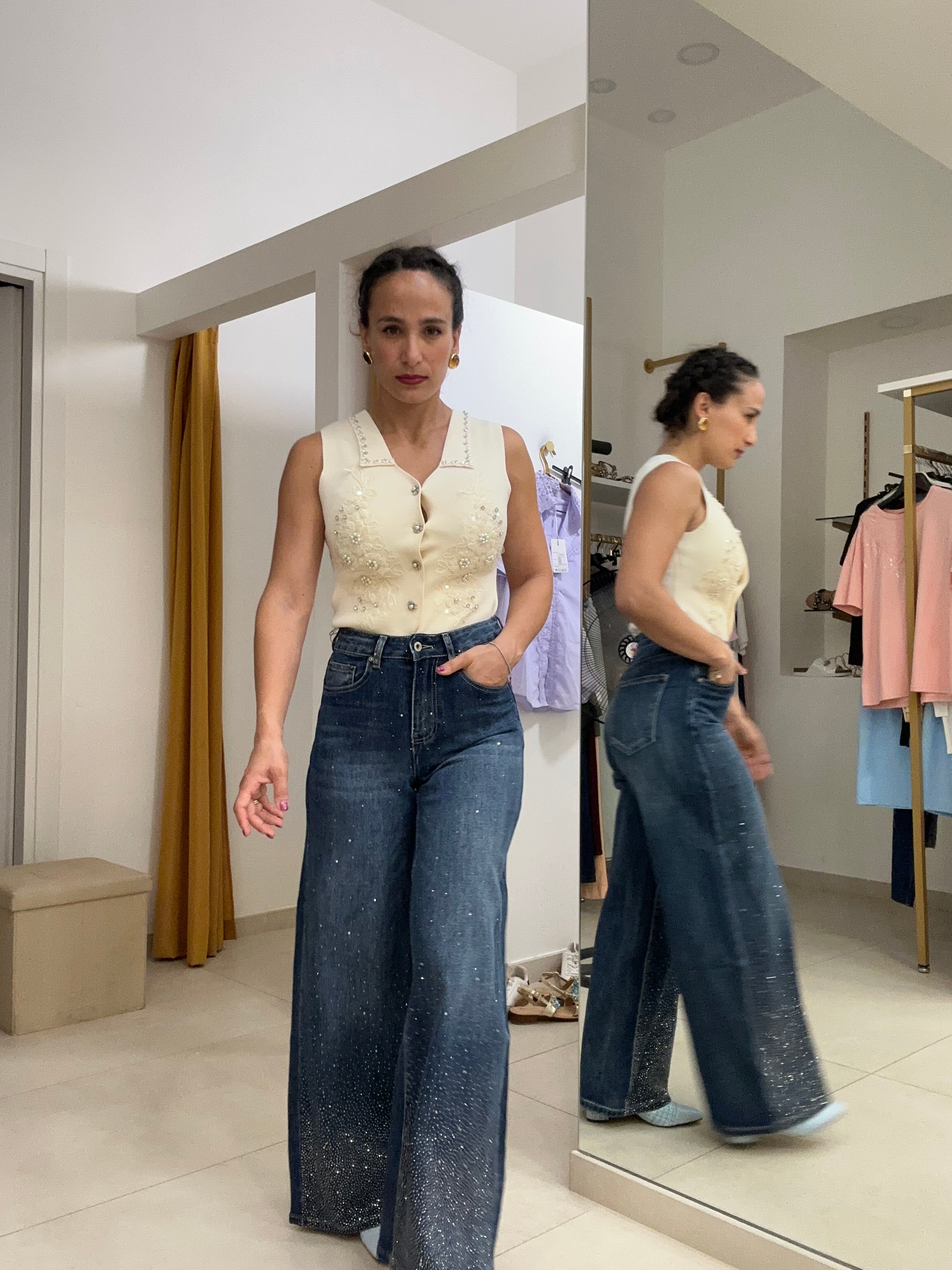 Denim palazzo brillantini