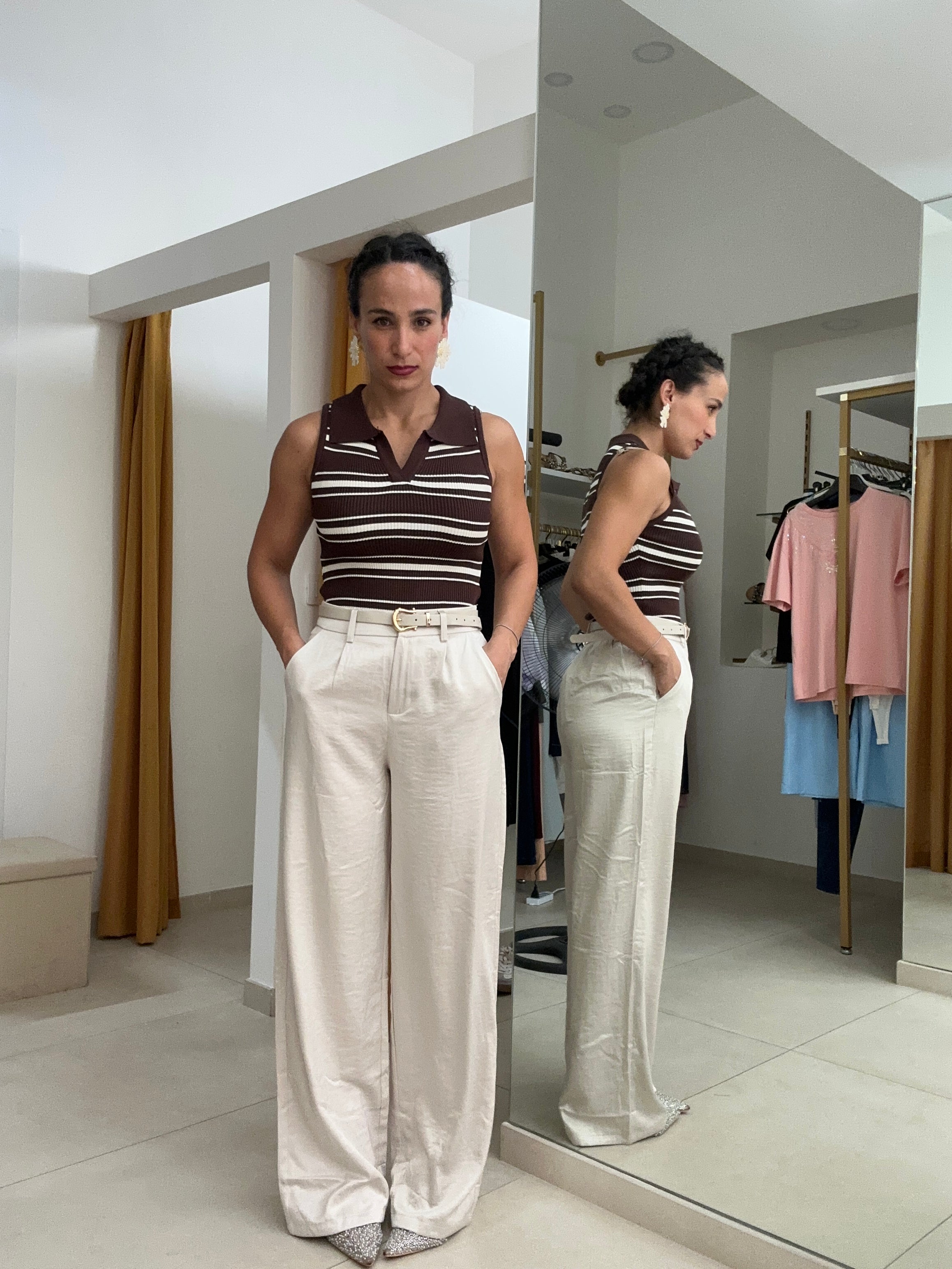 Pantalone effetto raso palazzo