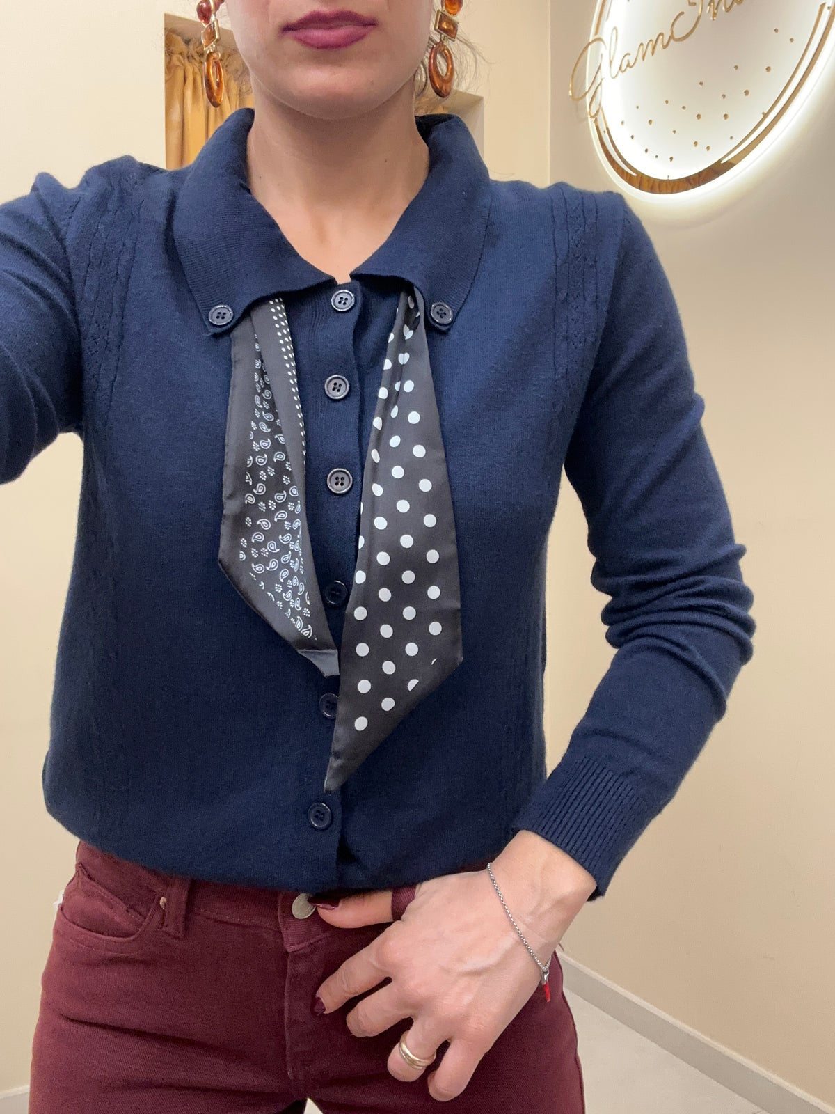 Polo cardigan con foulard