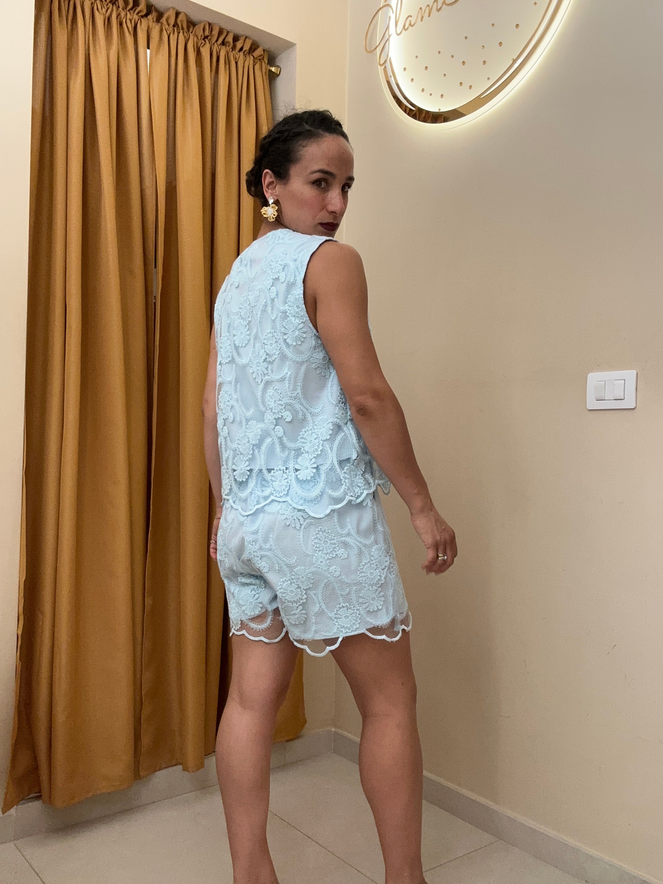 Tailleur velato ricamato CELESTE