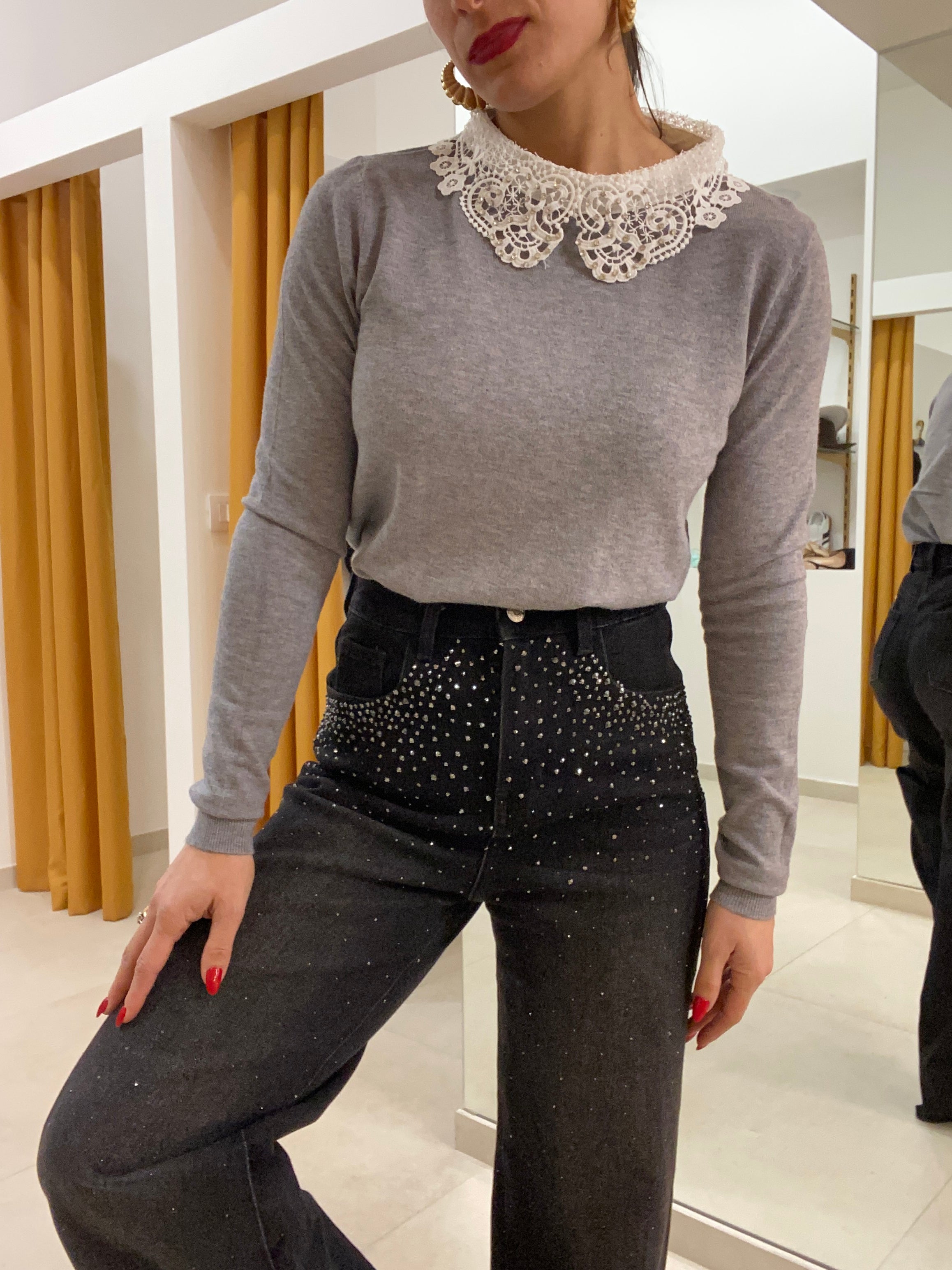 Pull colletto merletto