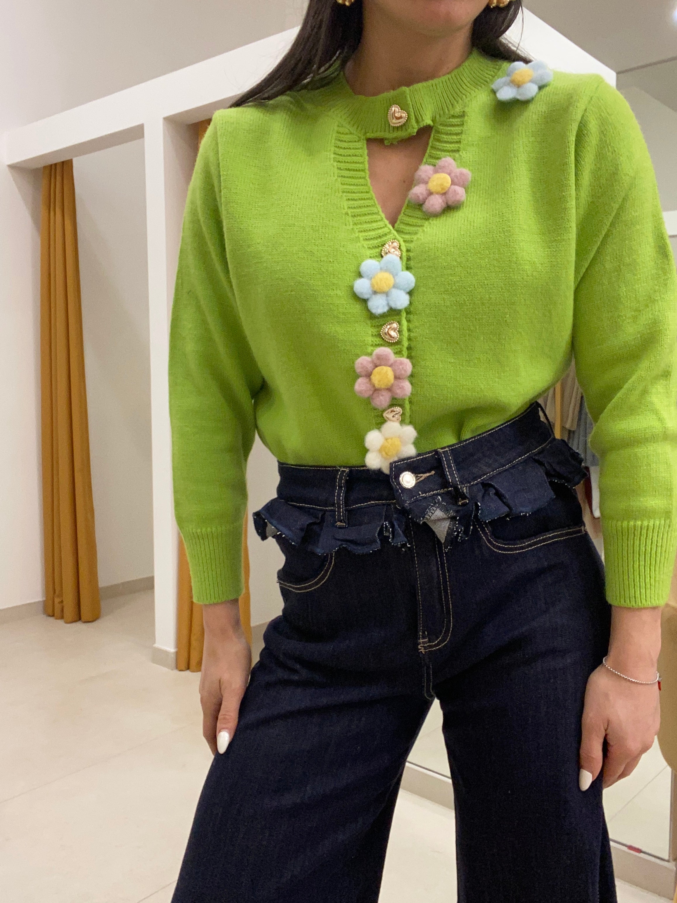 Denim ballon con rouches