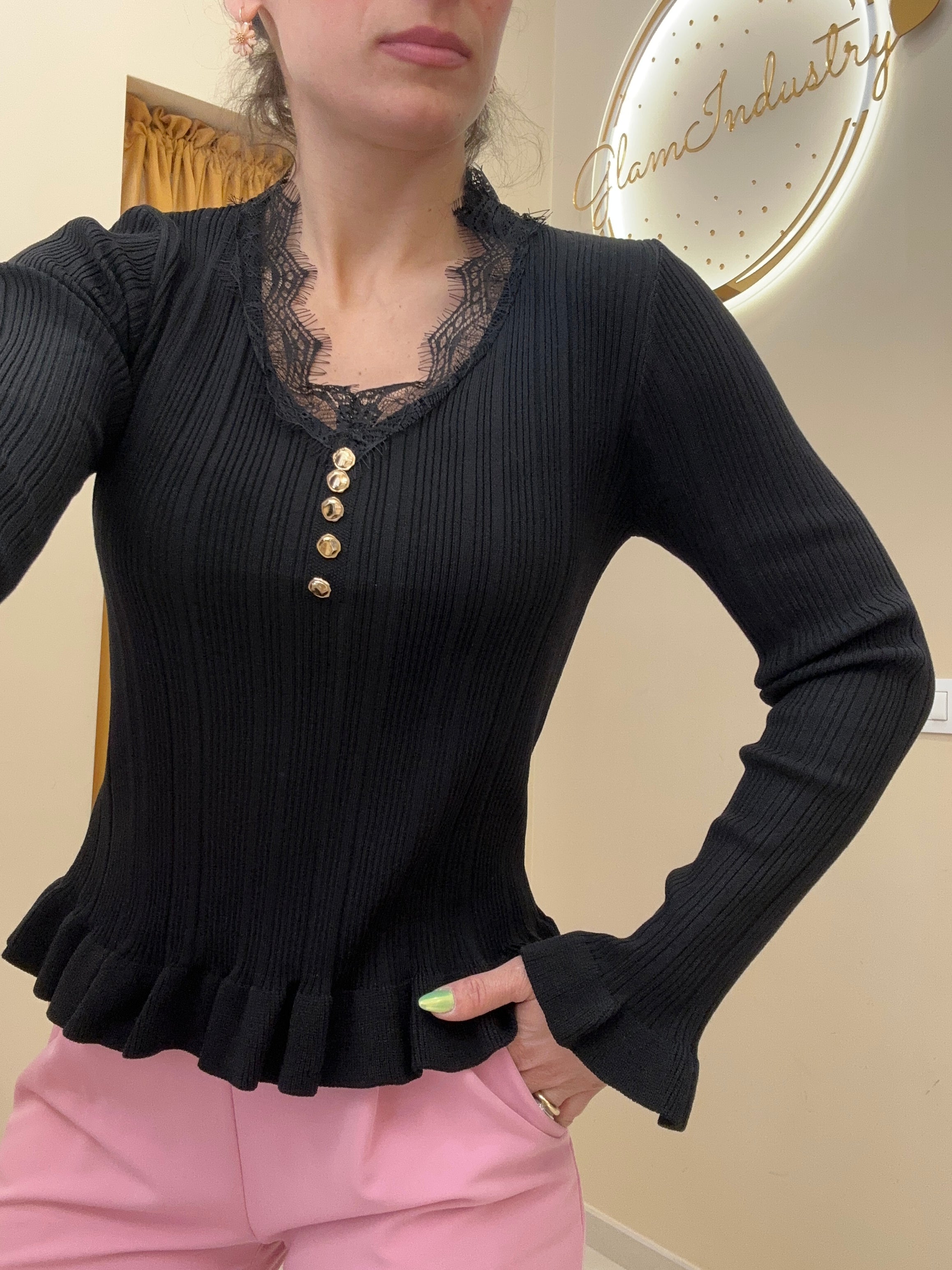 Maglia in filo manica lunga nera