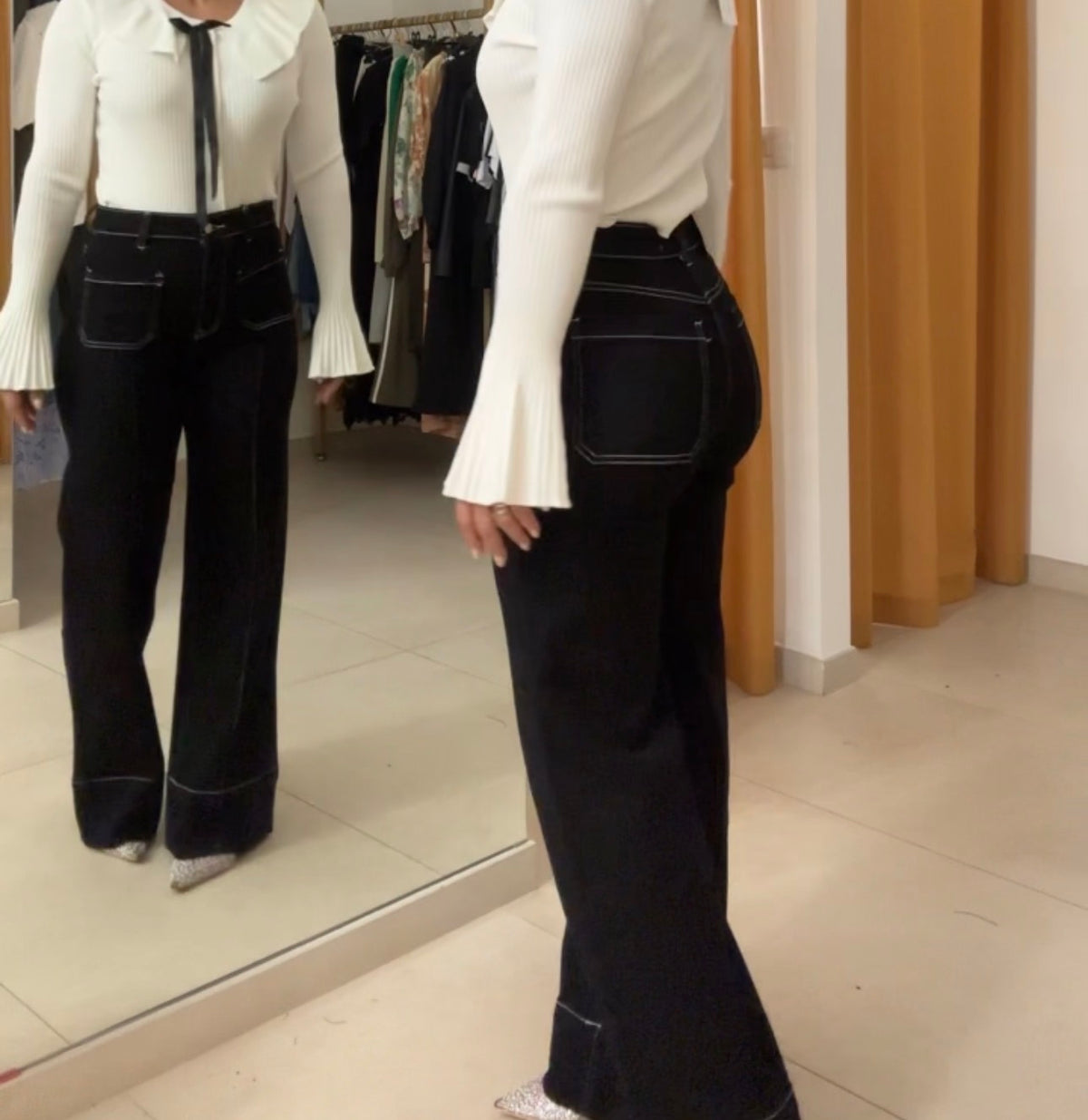 Denim 6018-2 nero con cuciture bianche