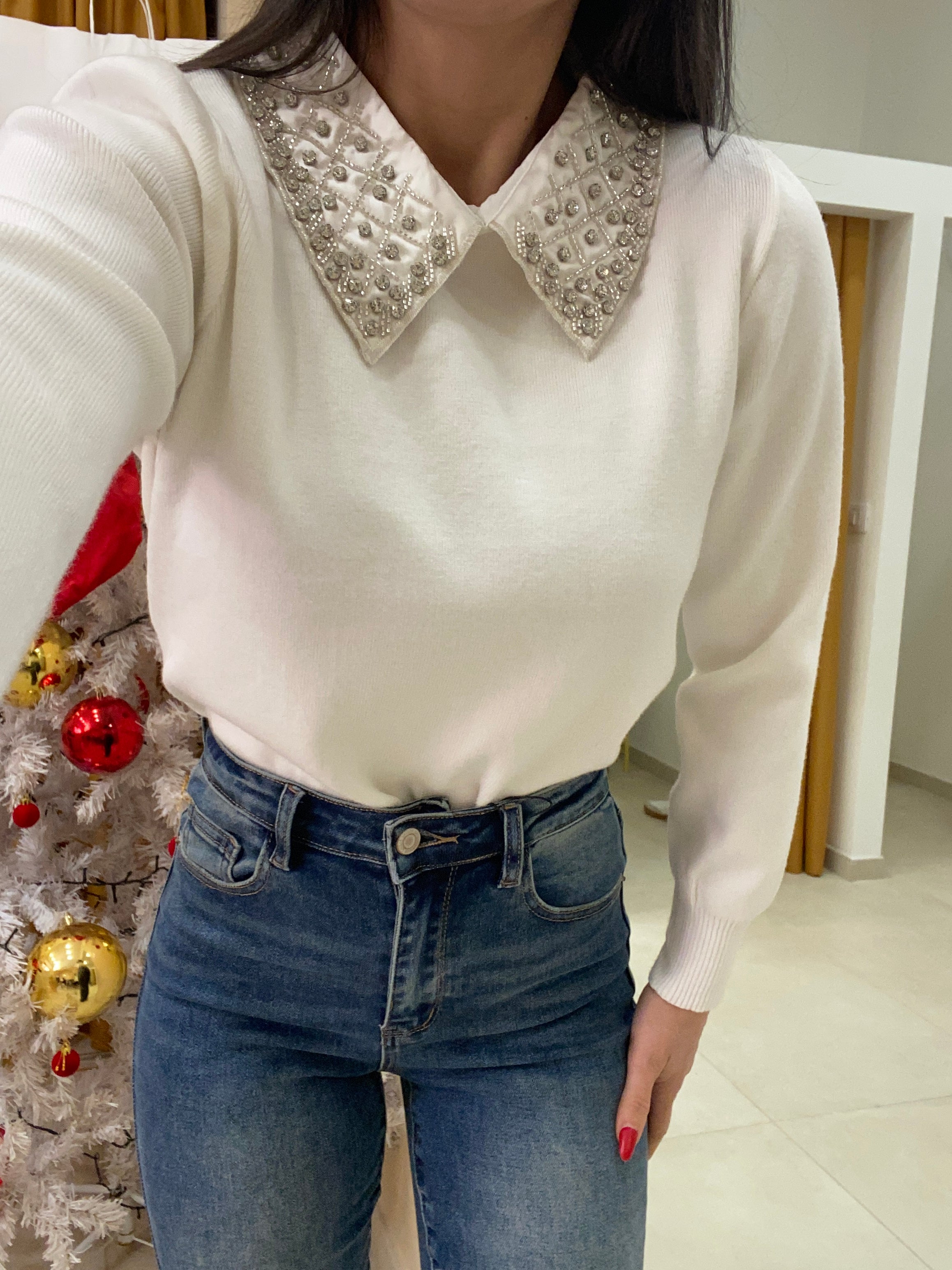 Pull colletto in raso