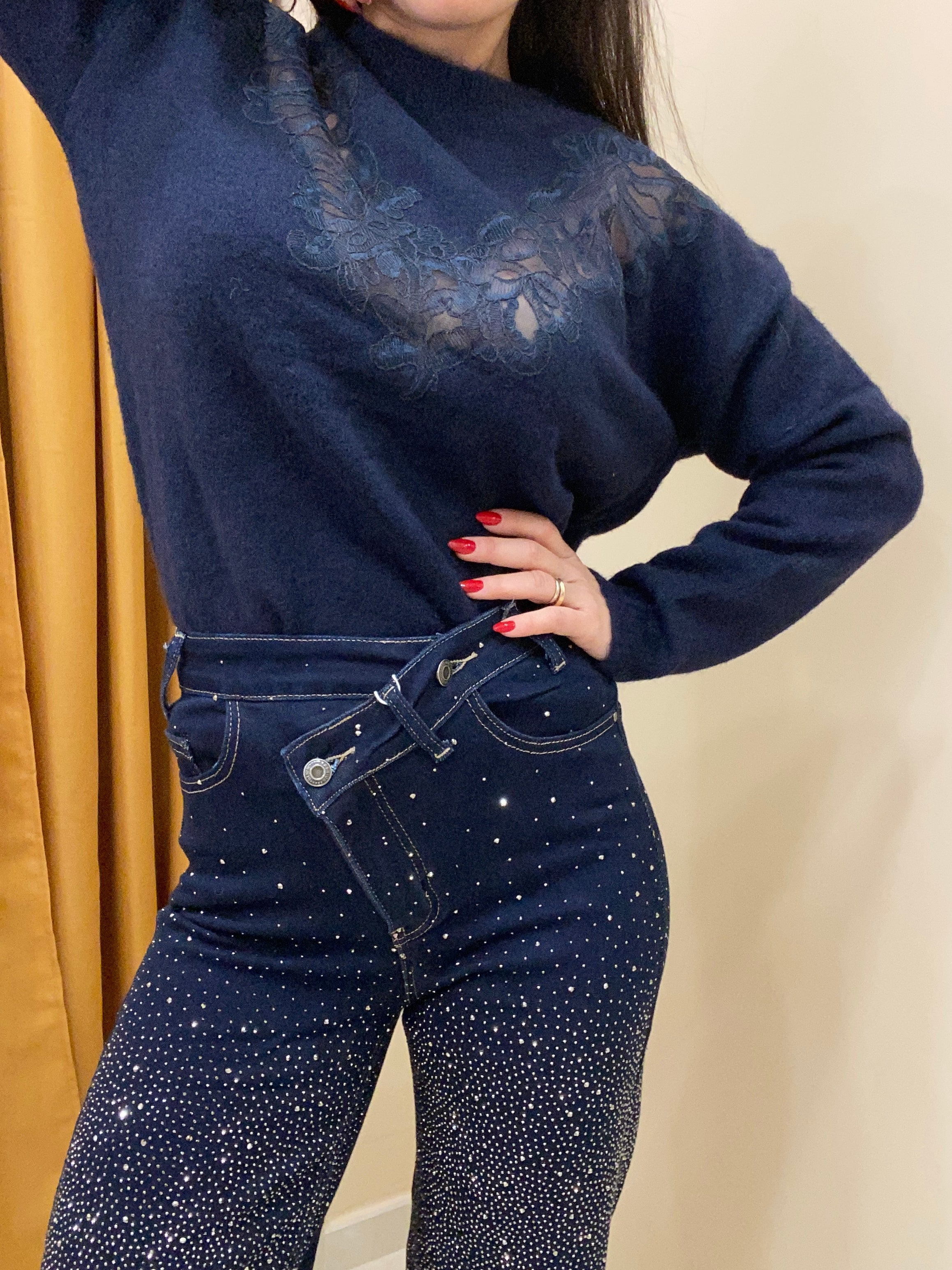 Jeans brillantini asimmetrico