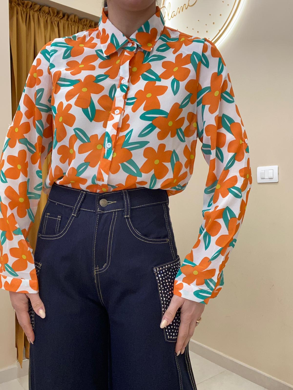 Camicia fiori Big arancione