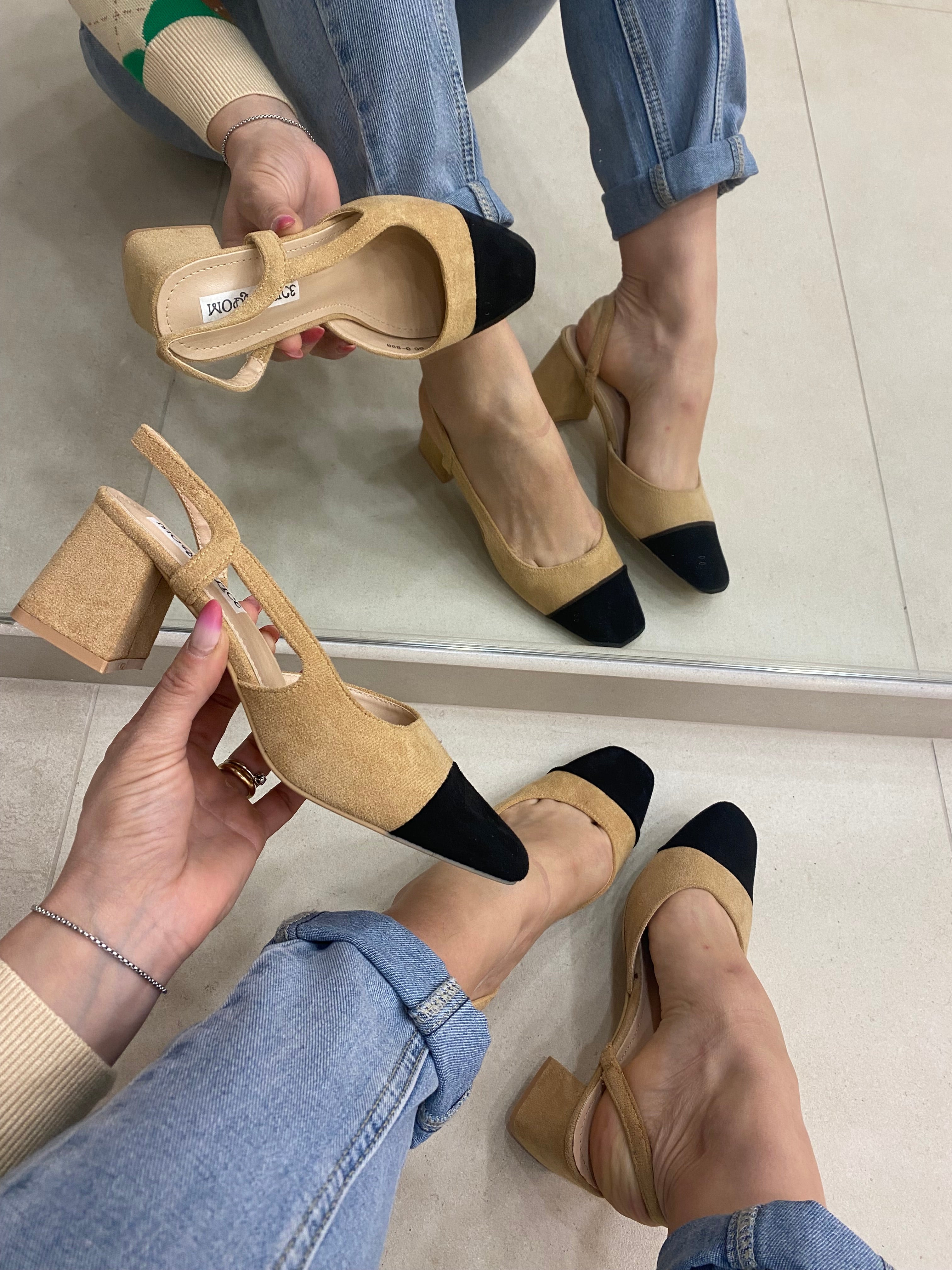 Slingback Coco eco camoscio bicolor