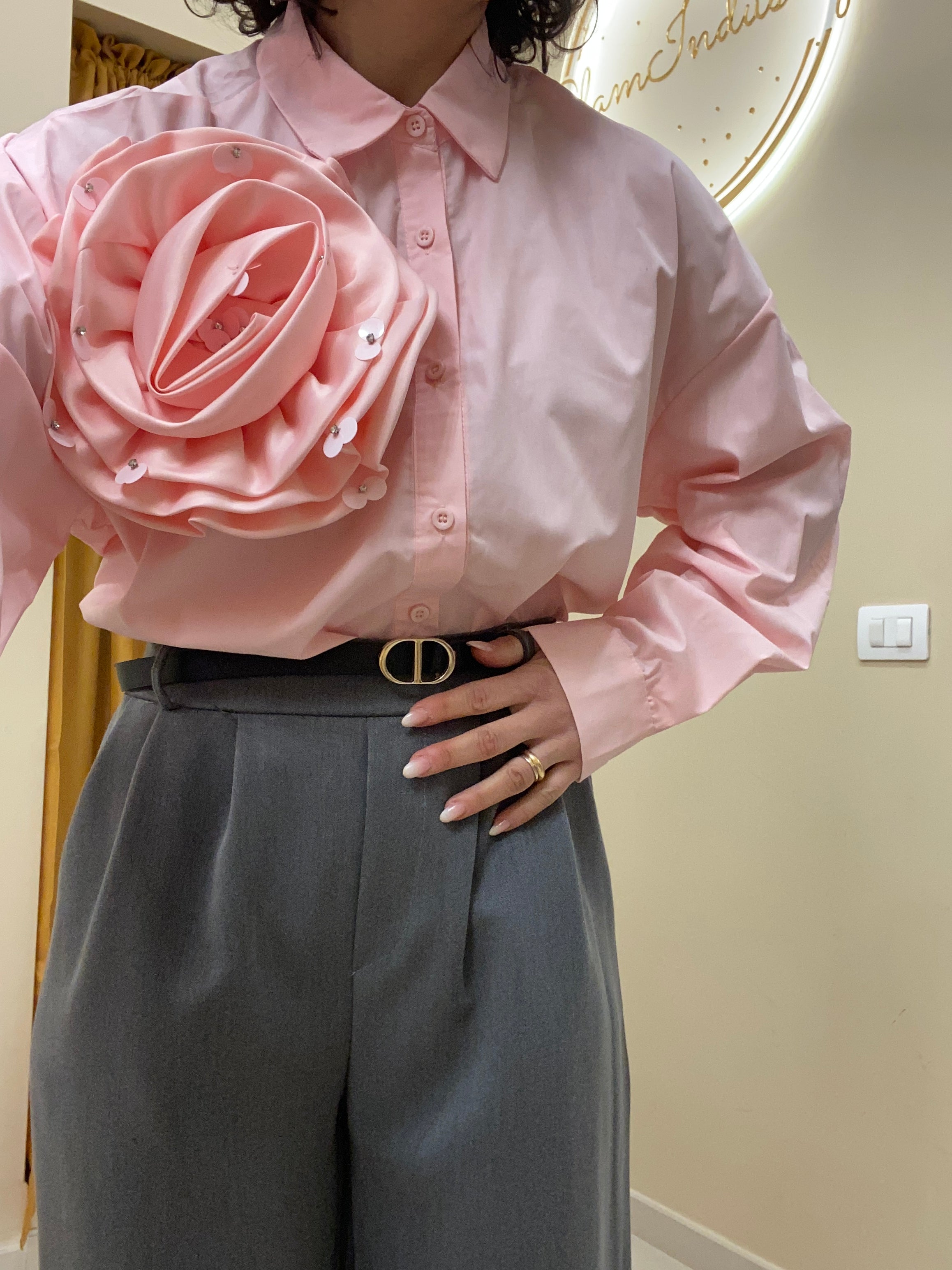 Camicia rosa 100% cotone maxi fiore
