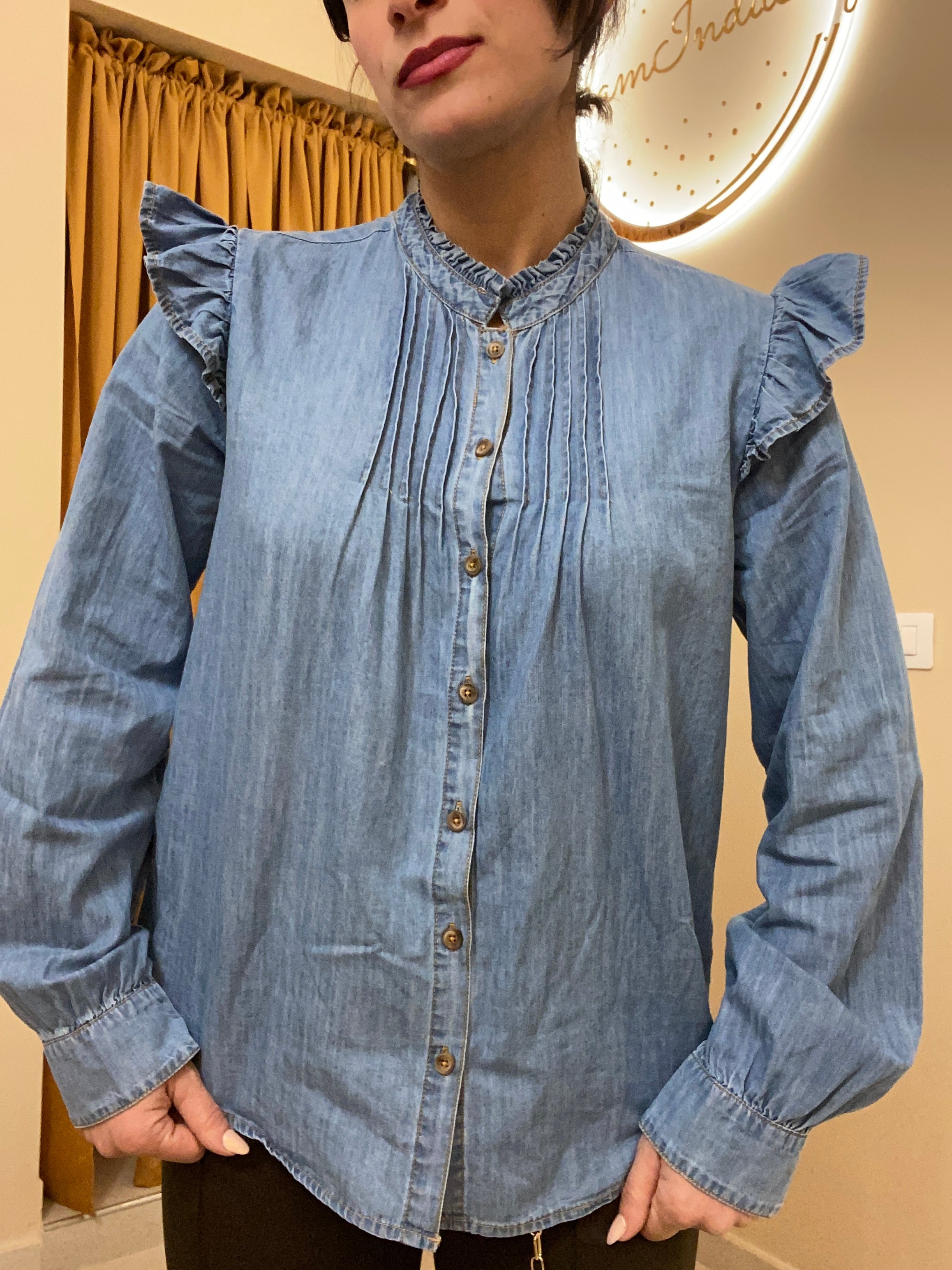Camicia jeans Rouches spalle blu