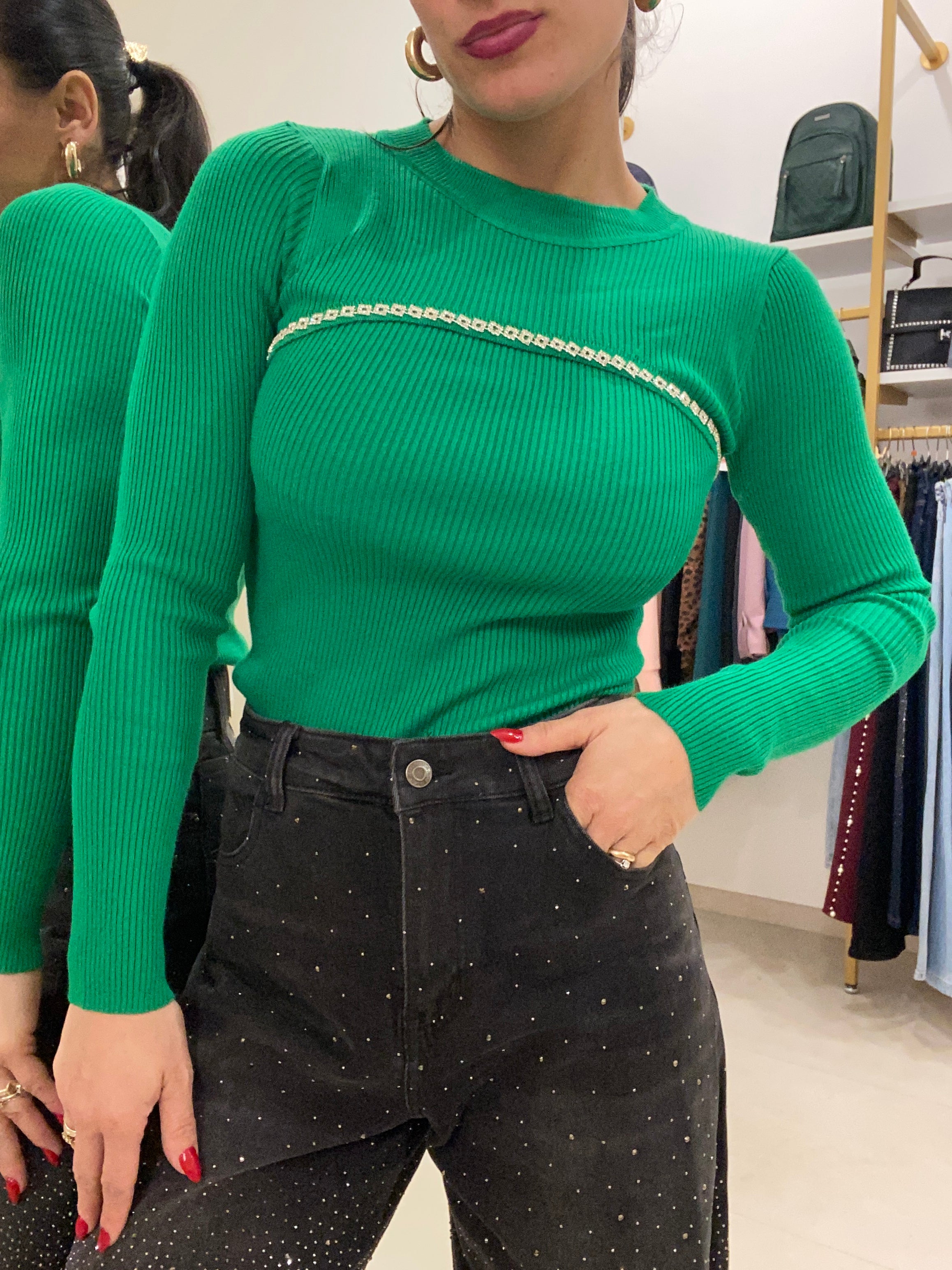 Maglia costine con brillantini