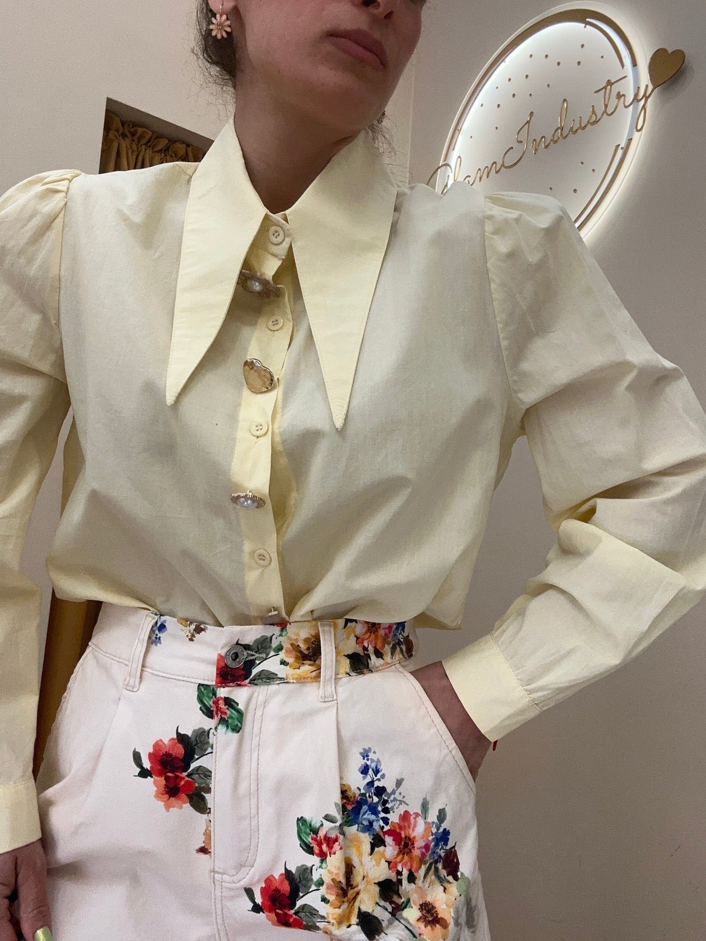 Camicia maxi collo lungo GIALLA