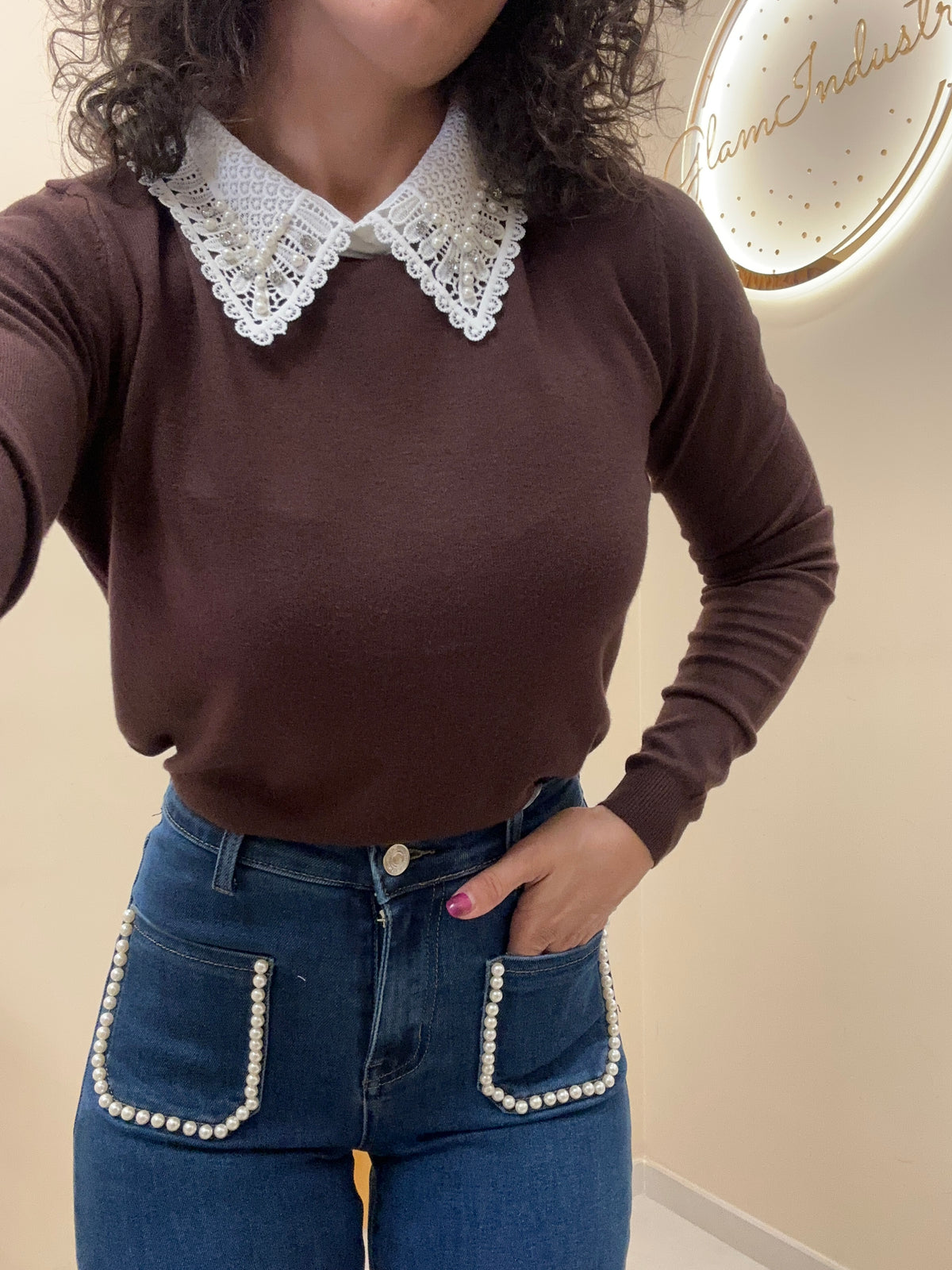 Pull 7237 colletto merletto