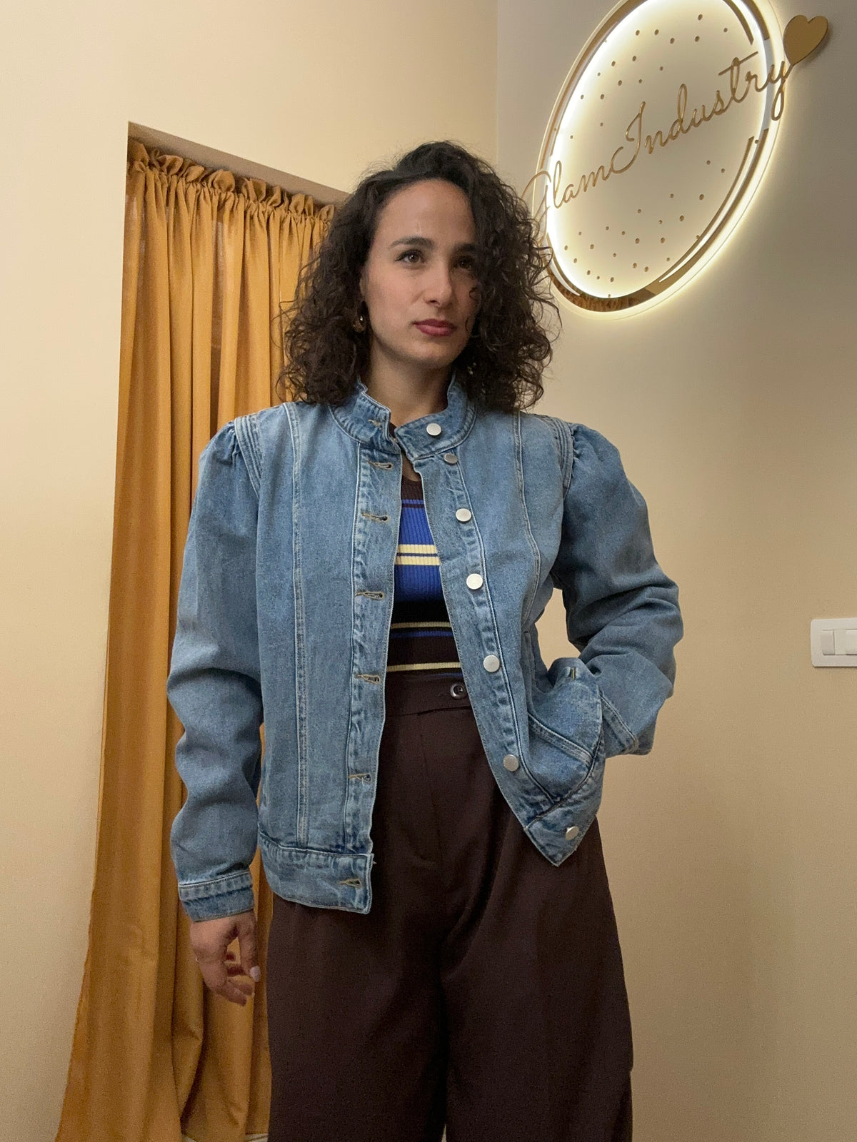 Giacca in jeans manica a sbuffo