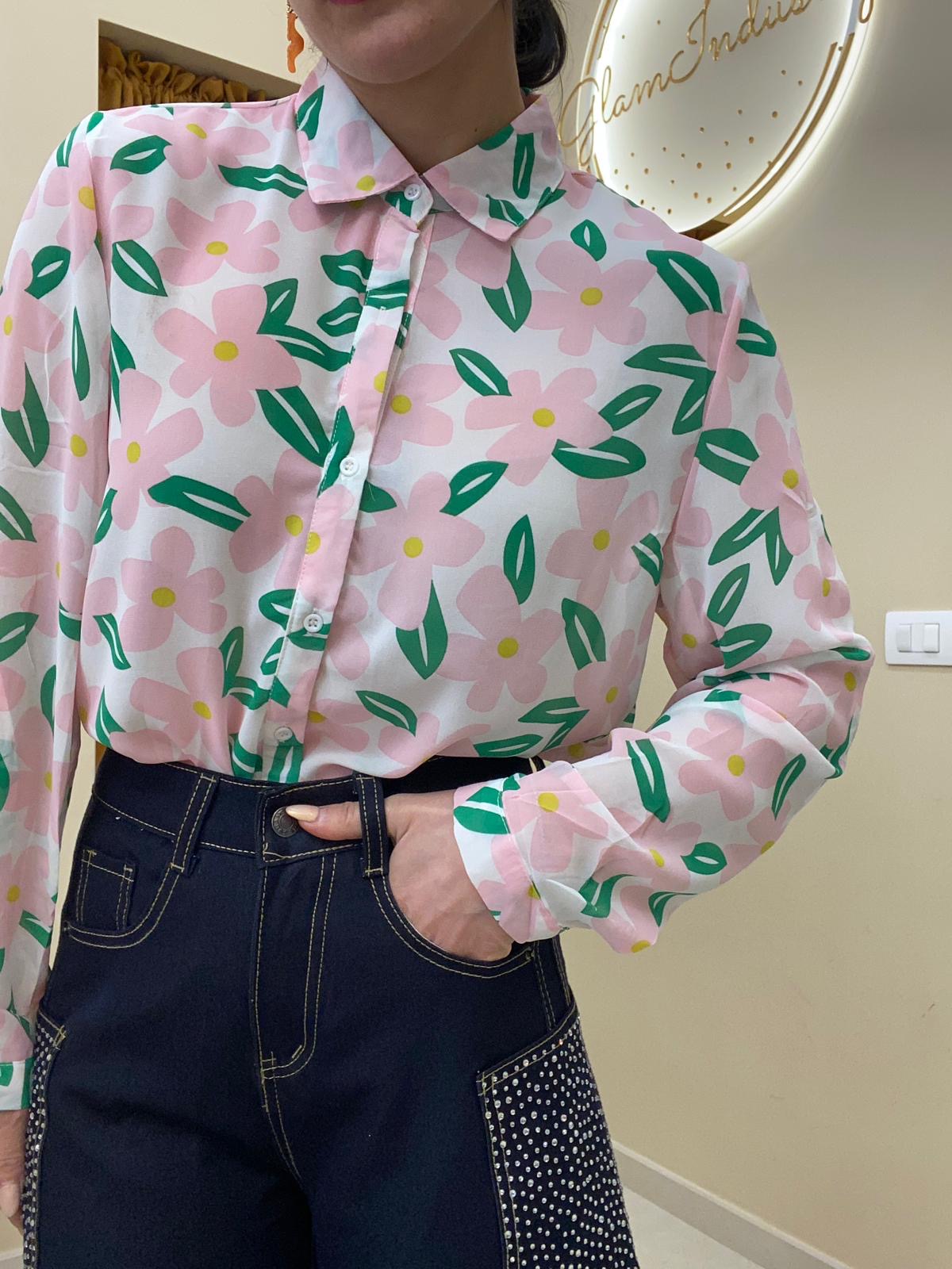 Camicia fiori Big rosa