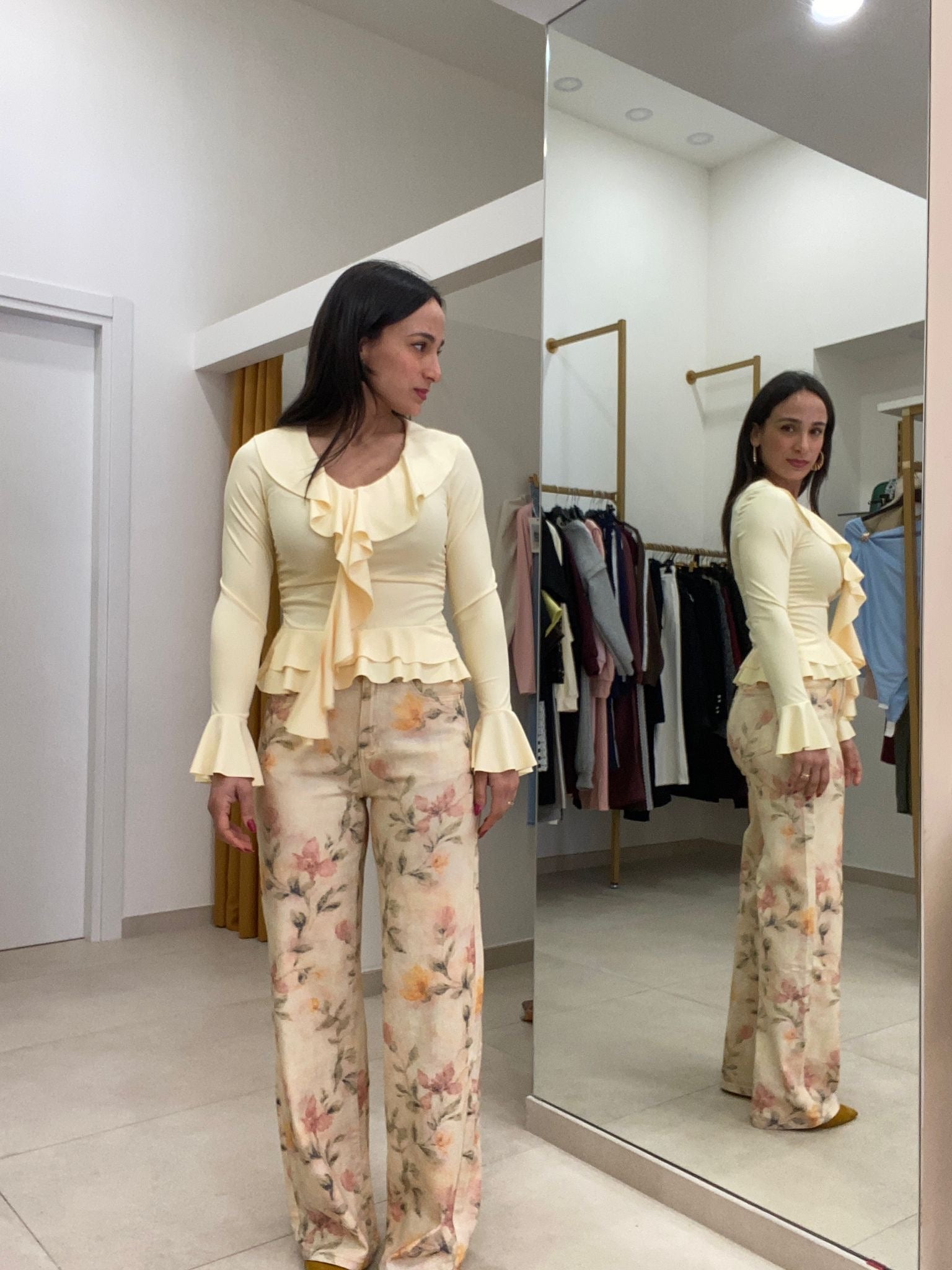 Jeans stampa fiori giallo