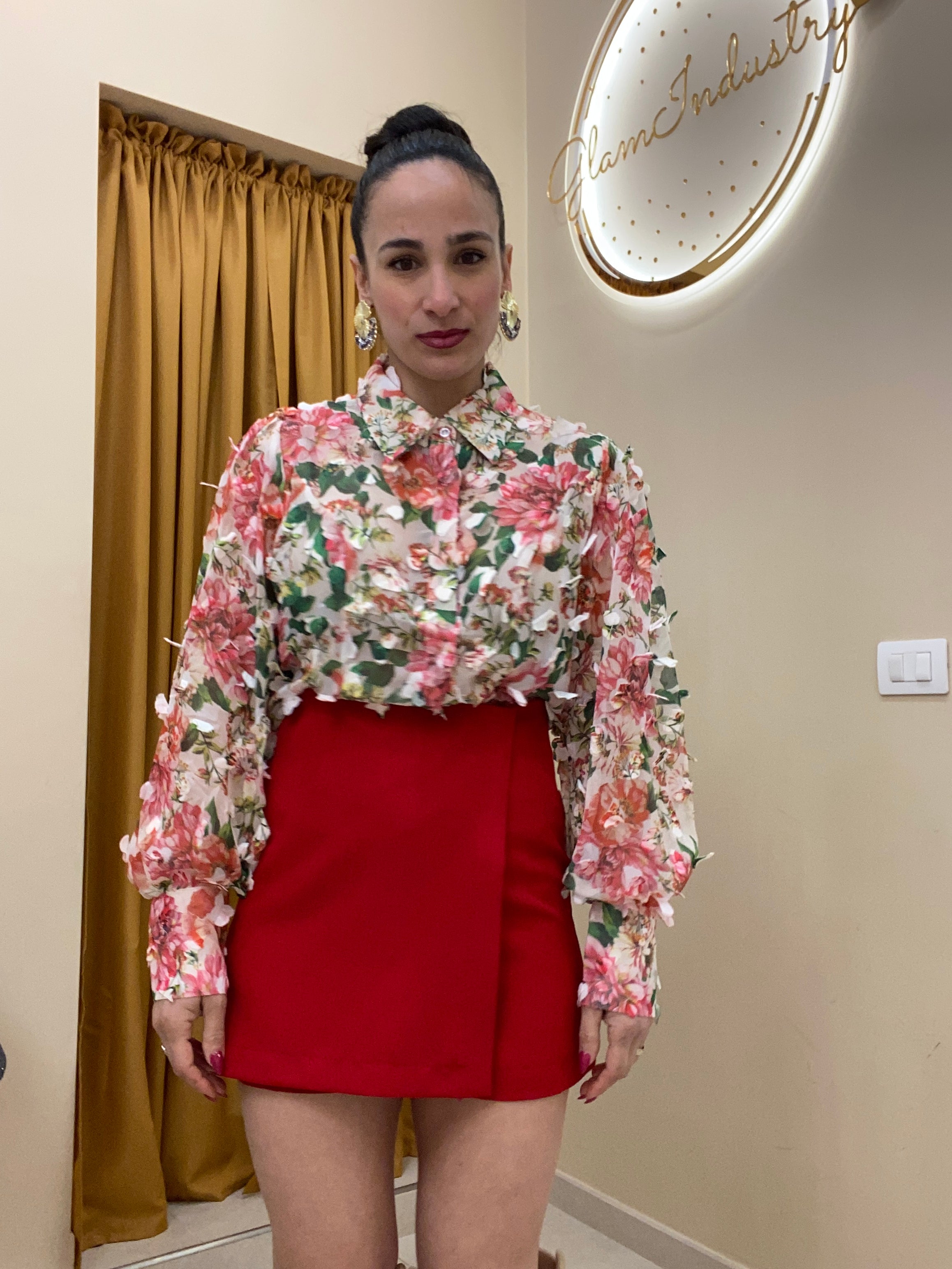 Camicia fiori 3D rosso