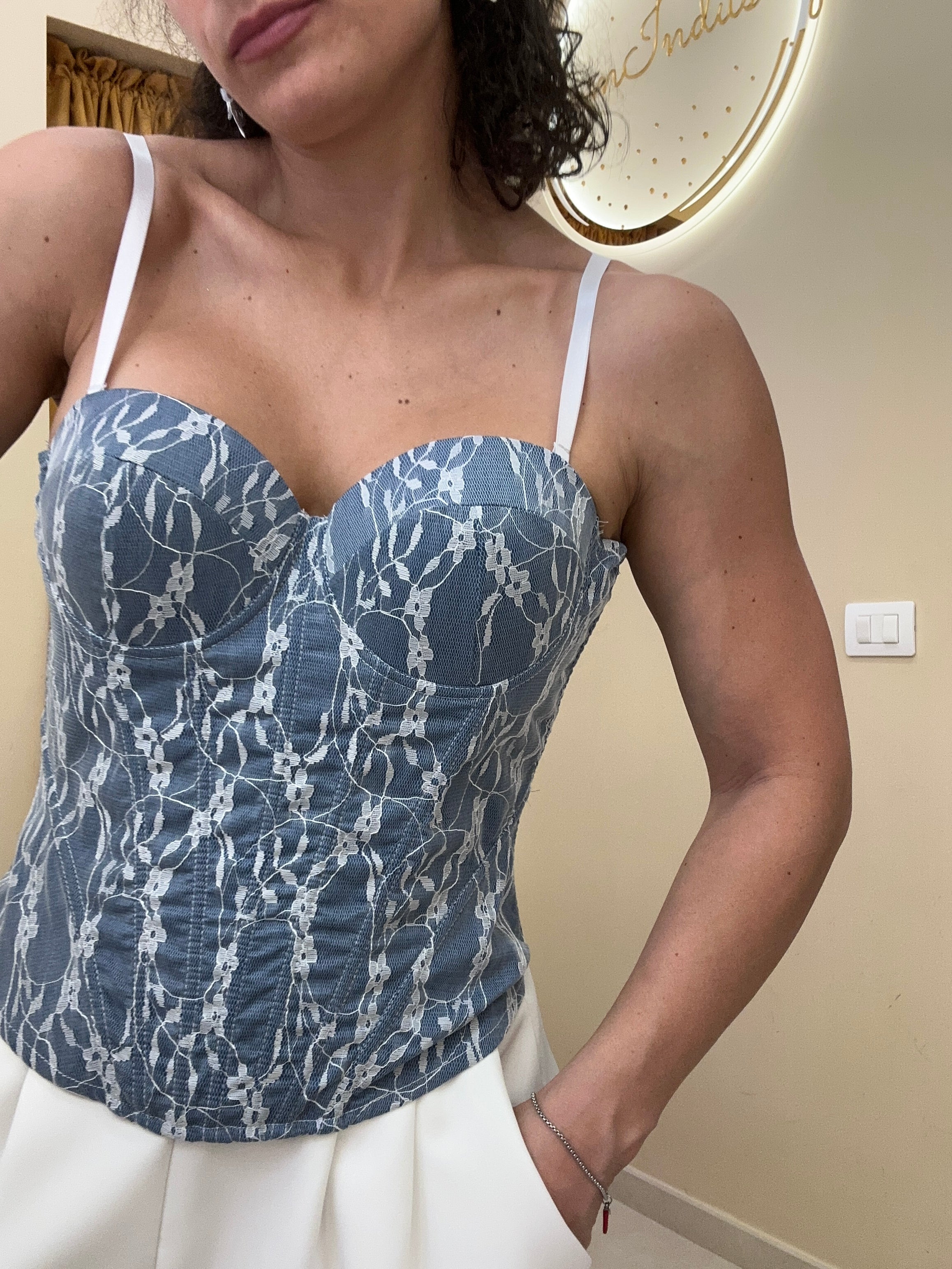 Bustino denim merletto BLU
