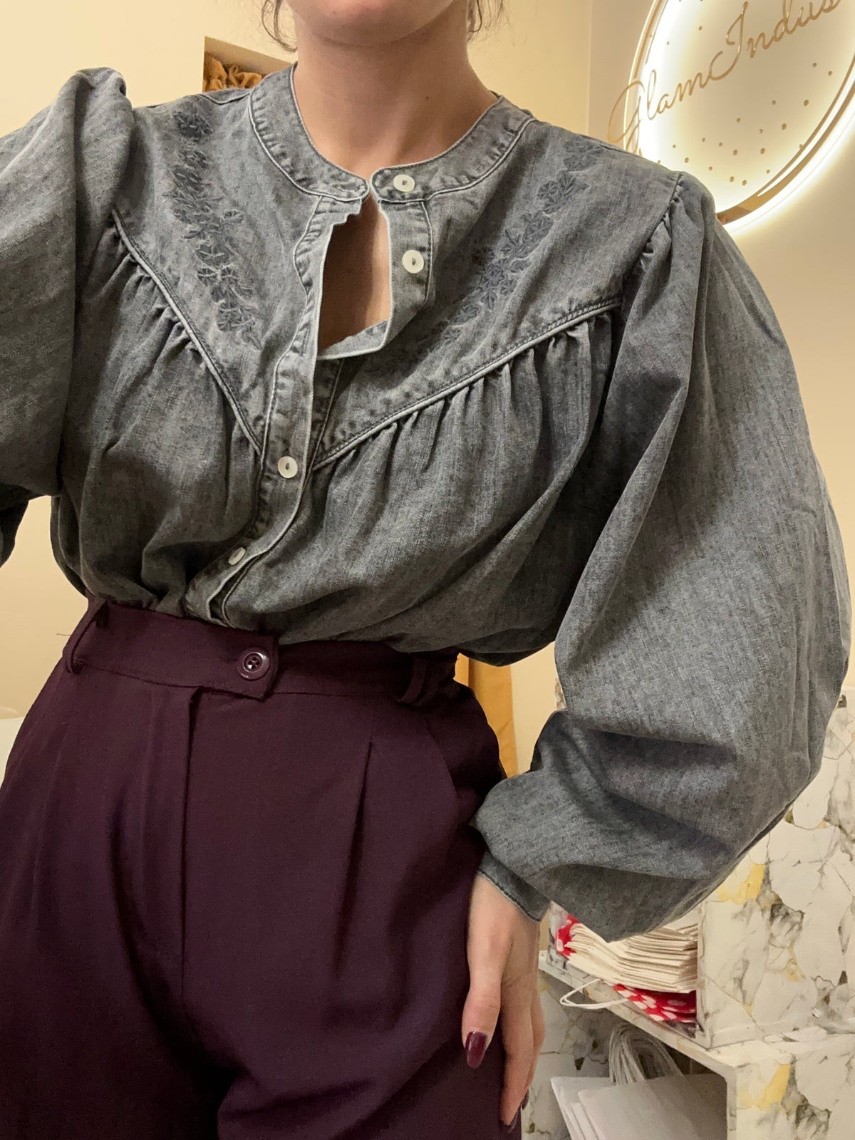 Camicia in Jeans con ricamo