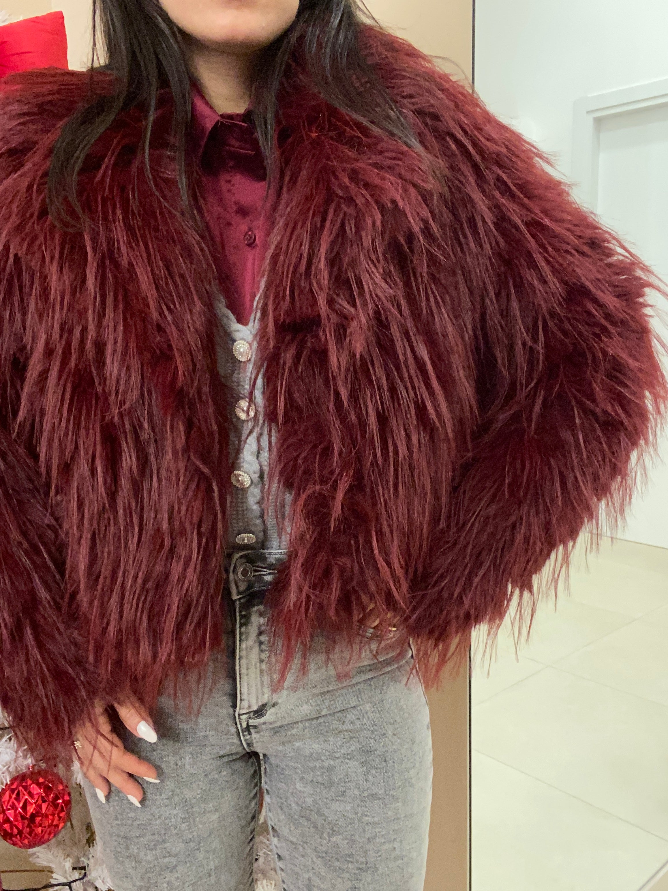 EcoPelliccia struzzo Bordeaux