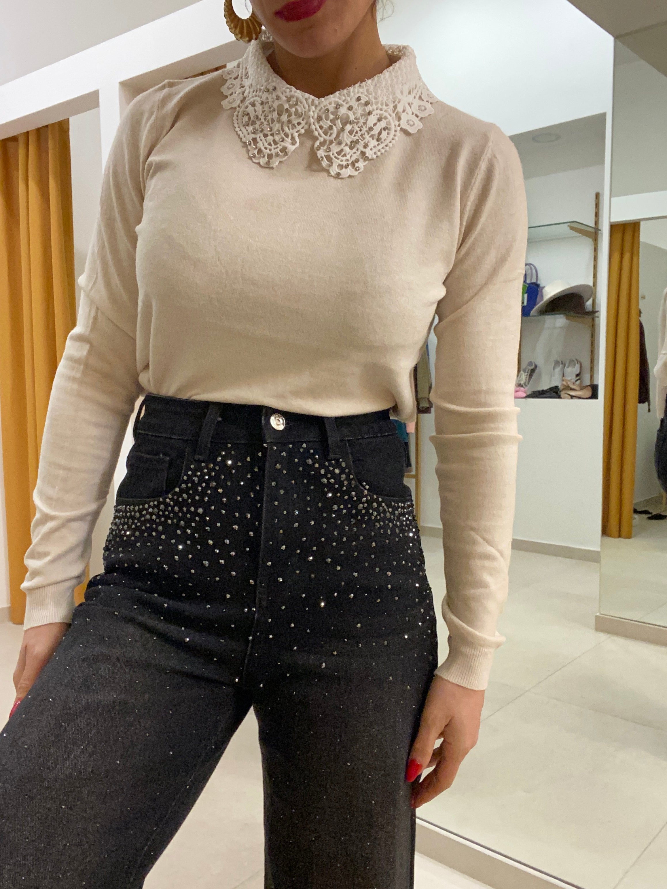 Pull colletto merletto