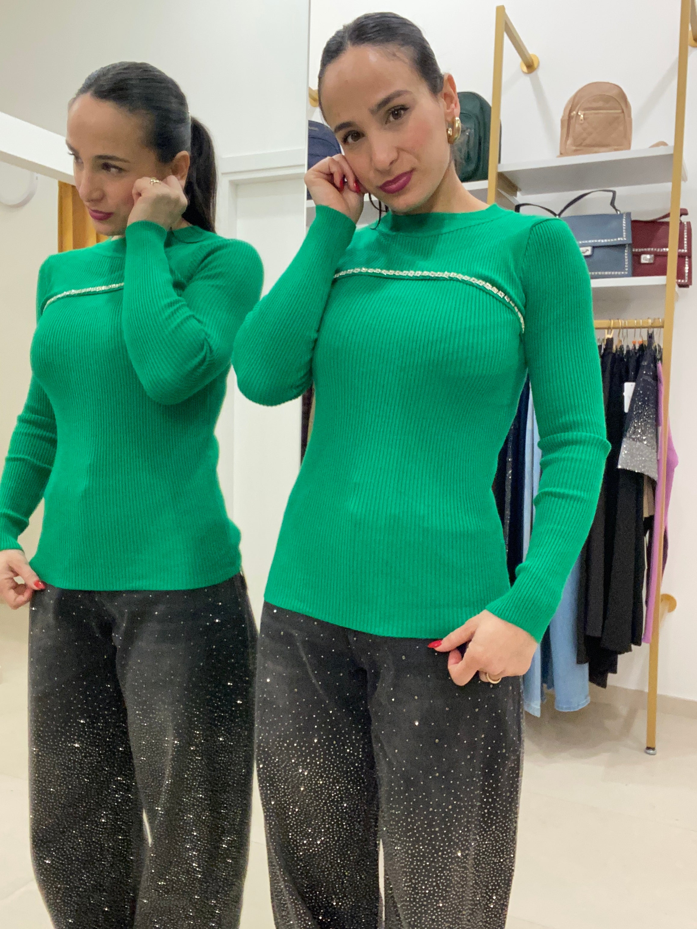 Maglia costine con brillantini