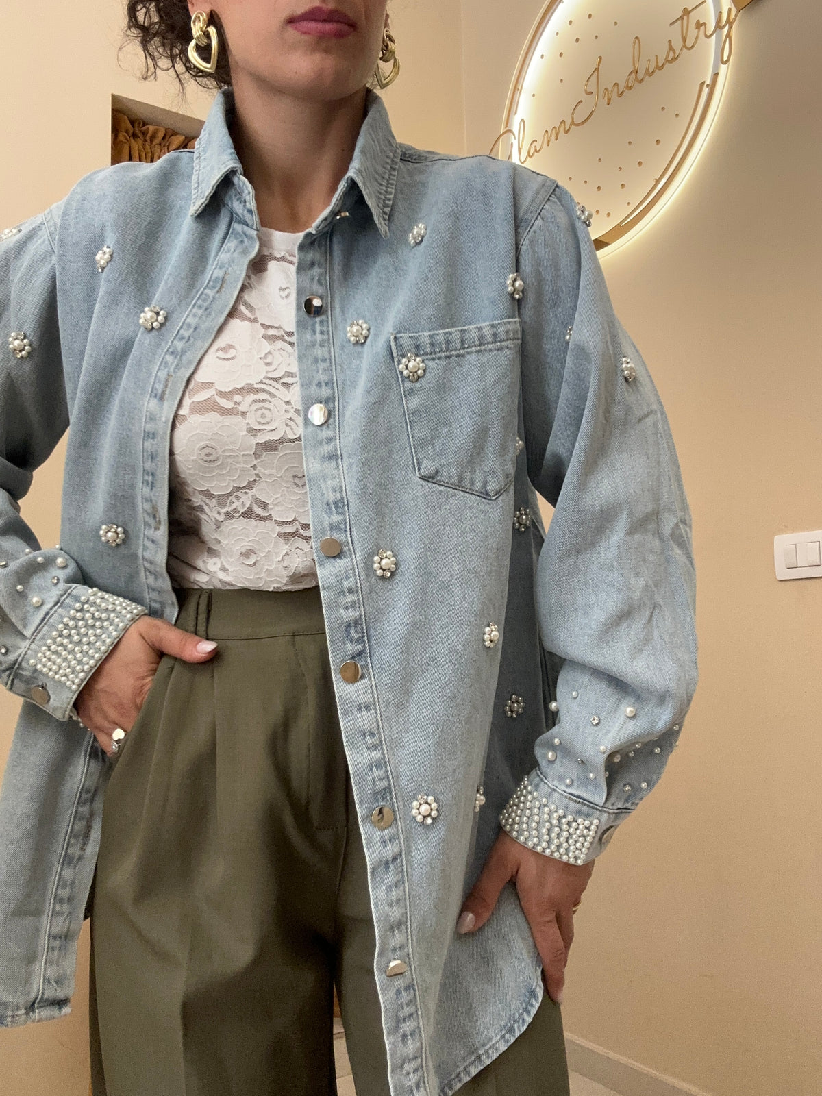 Maxi camicia perline