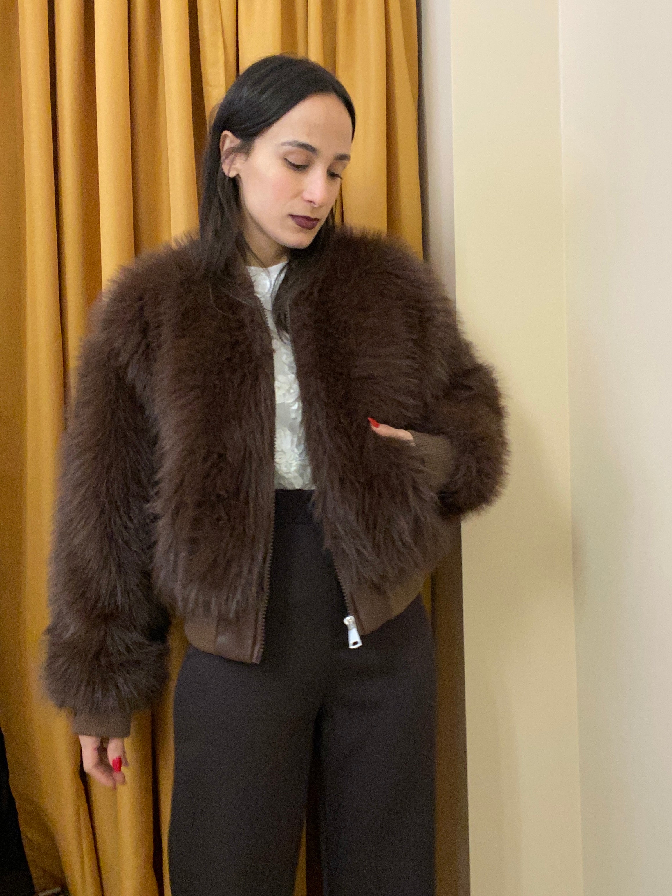 Eco pelliccia bomber marrone