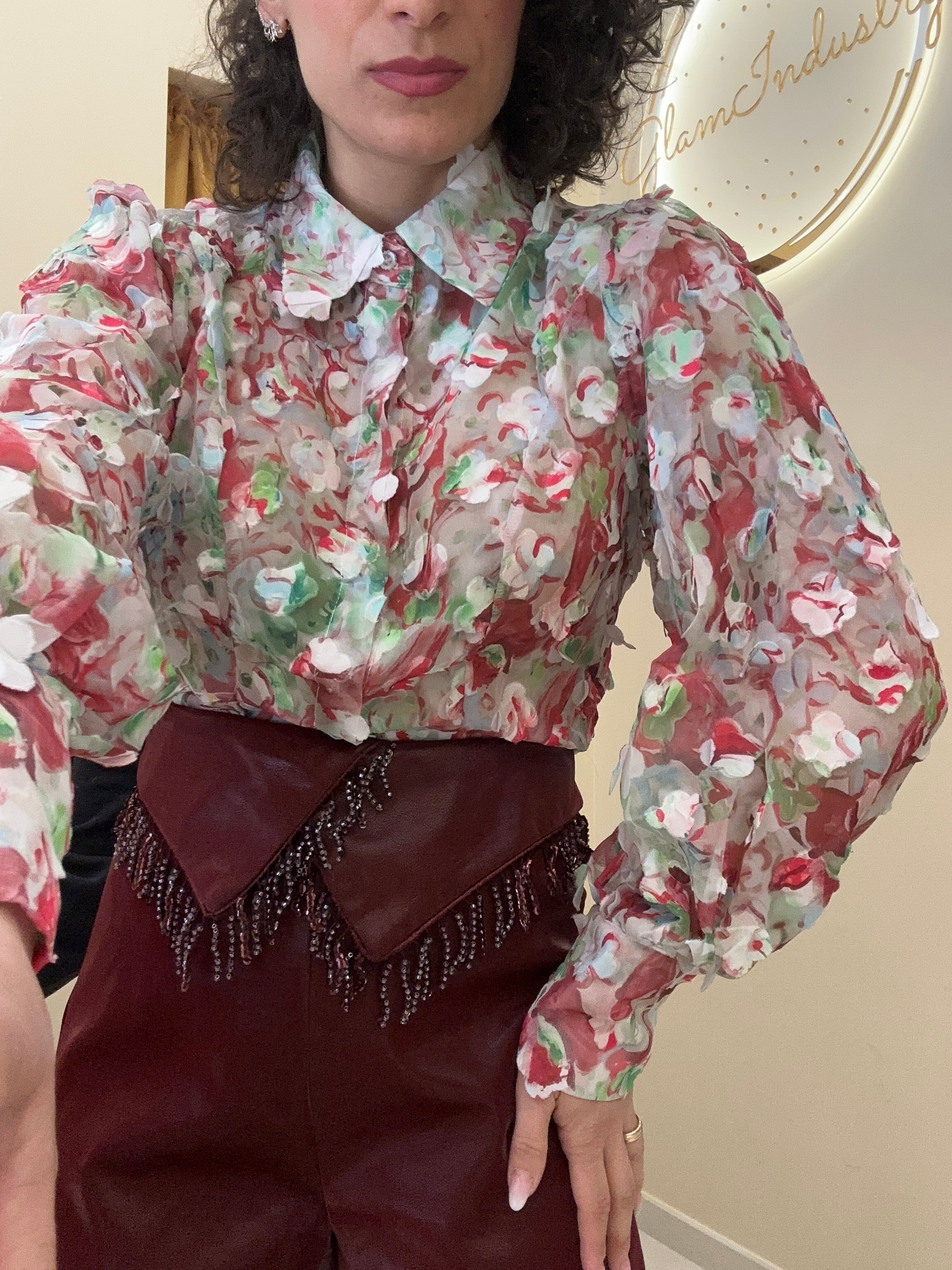 Camicia fiori 3D verde