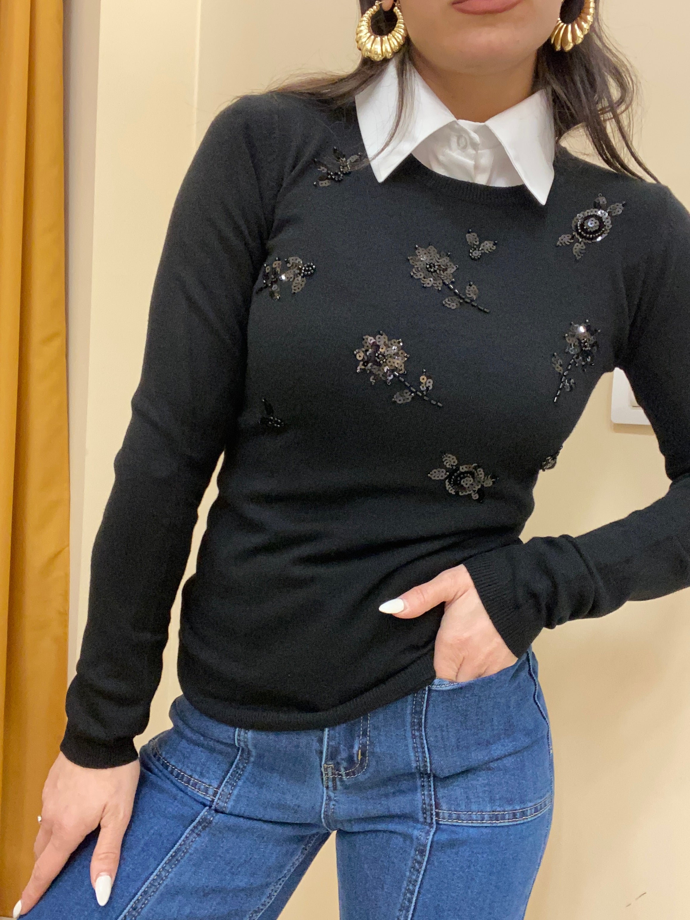 Pull fiori brillantinato
