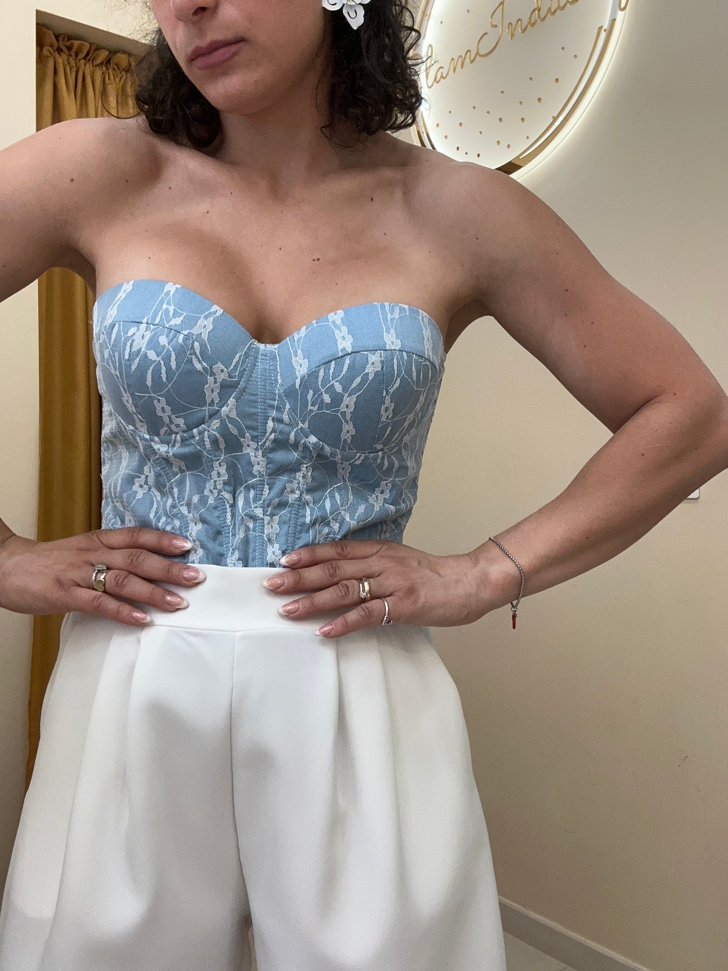 Bustino denim merletto celeste