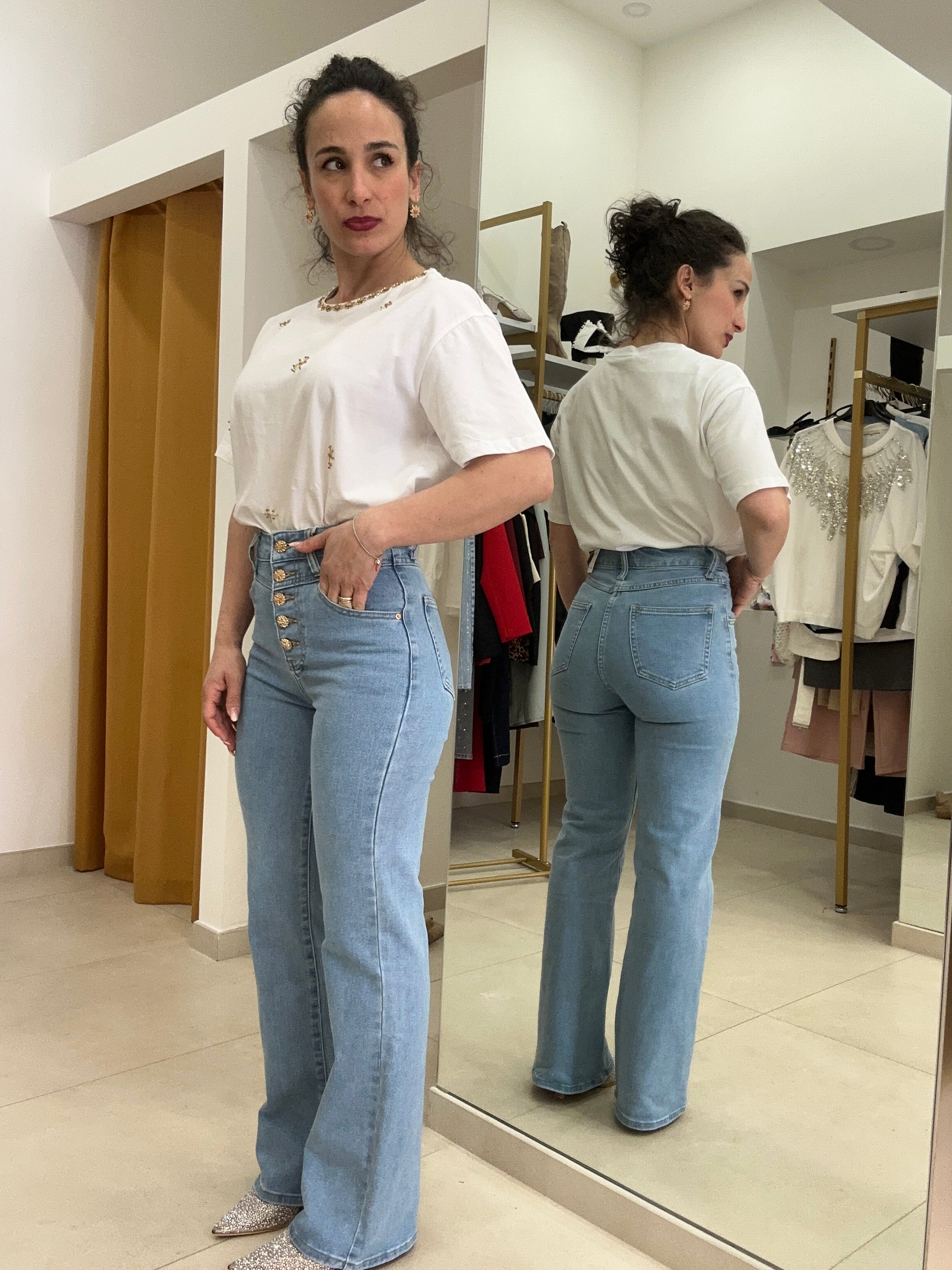 Jeans bottoni oro wideleg