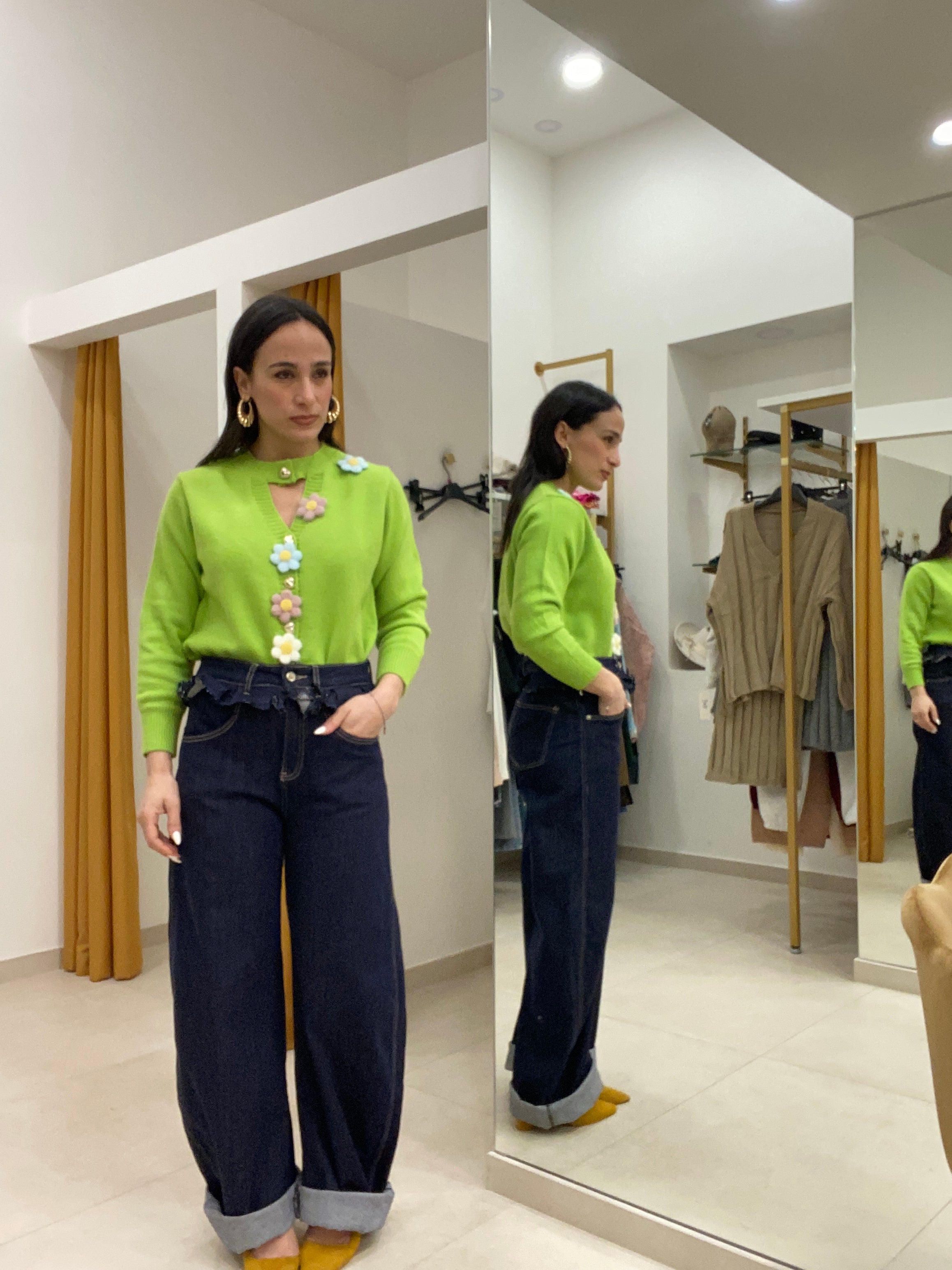 Denim ballon con rouches