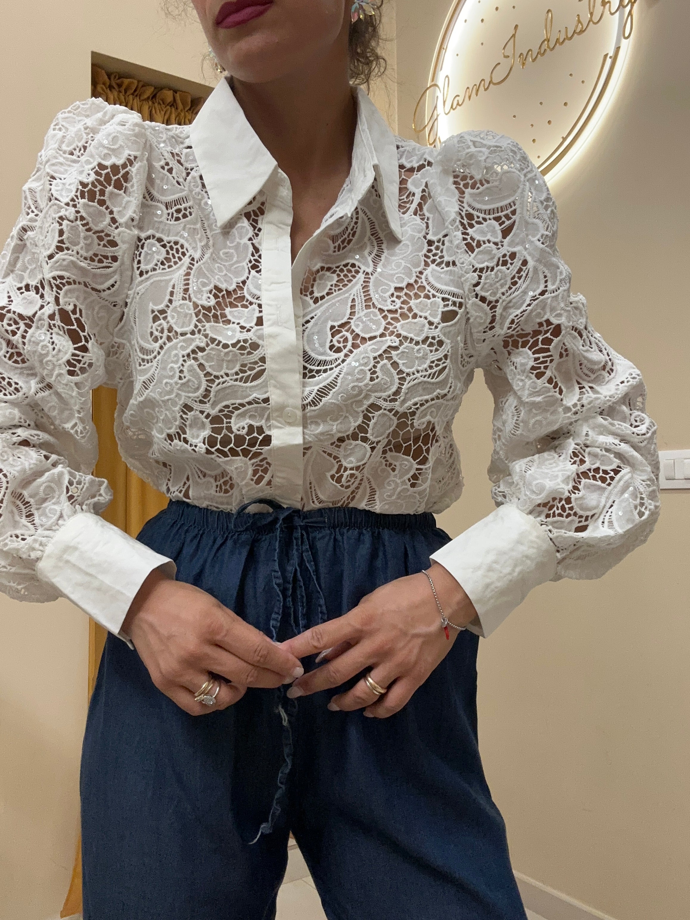 Camicia lavorata con paillettes