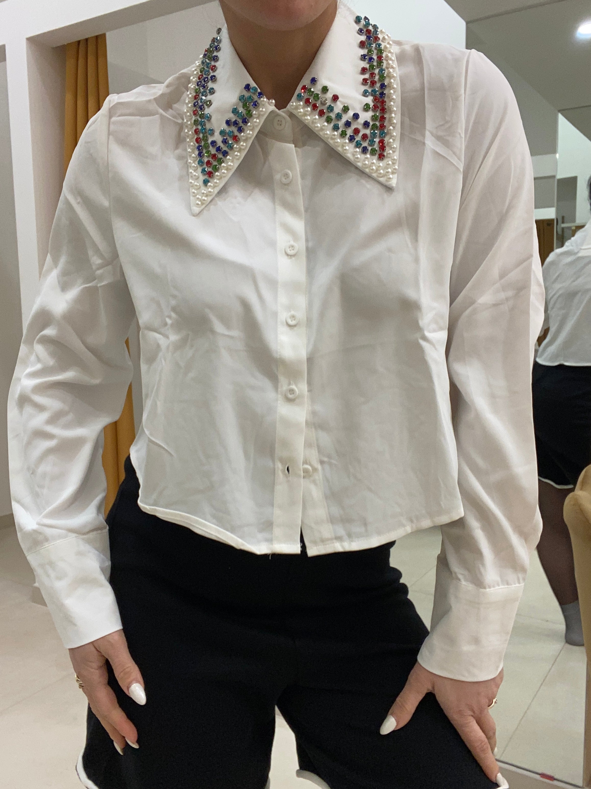 Camicia crop brillantini