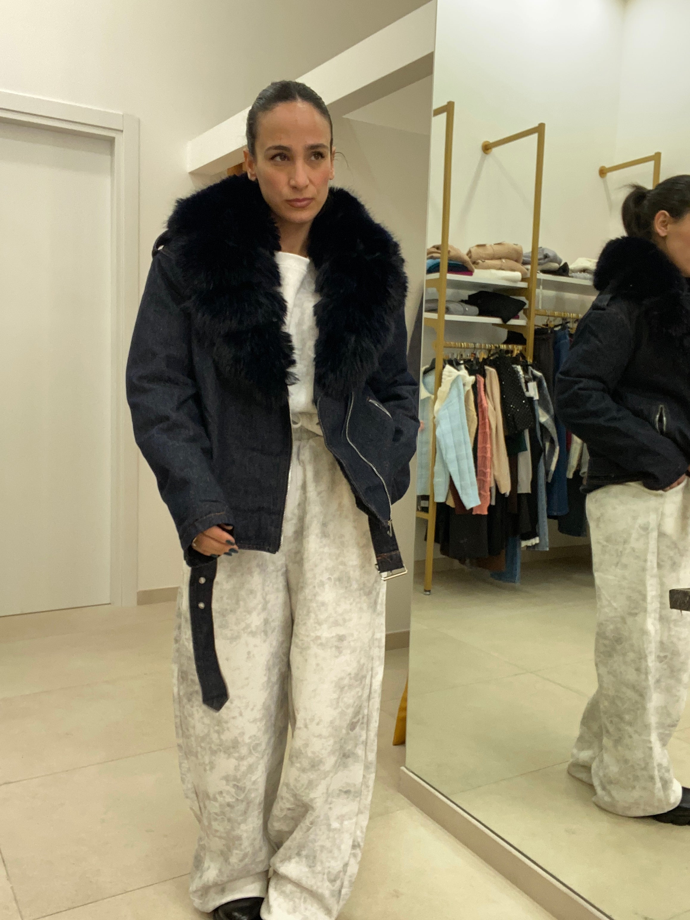 Giacca denim Ecopelliccia