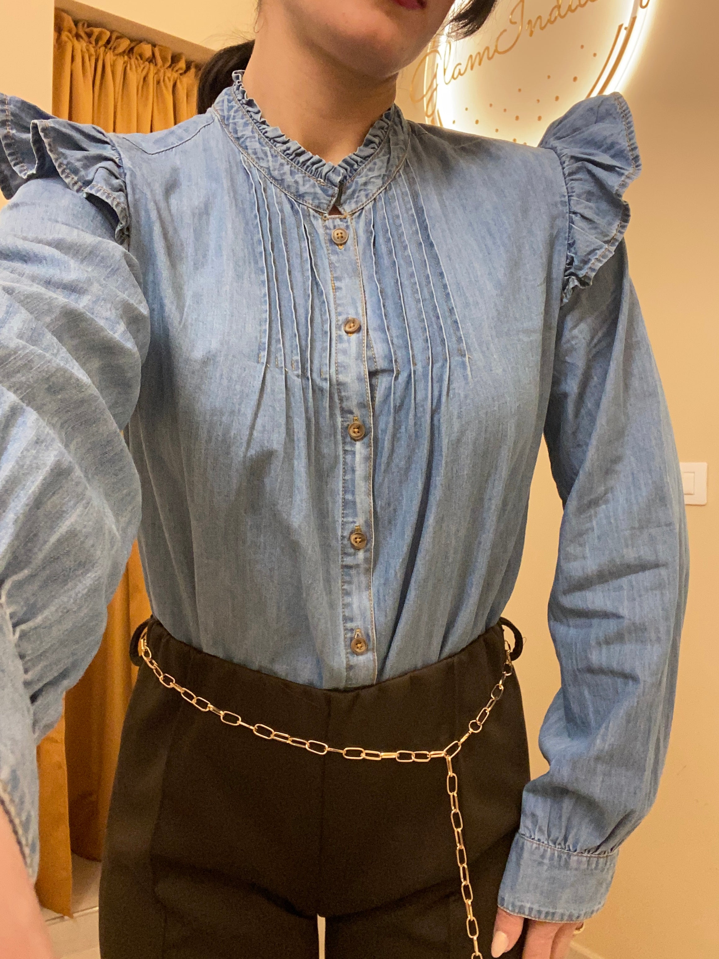 Camicia jeans Rouches spalle blu